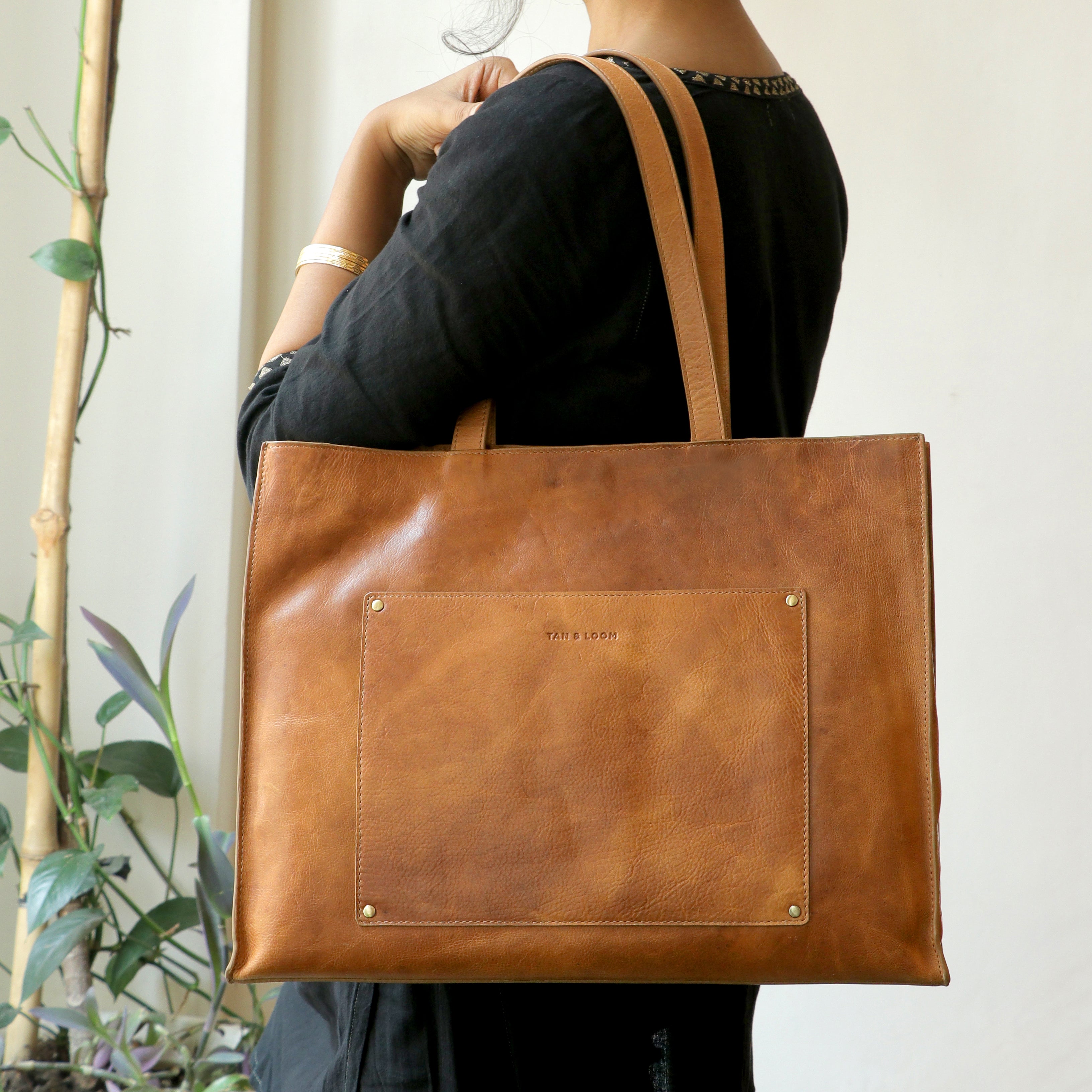 Handcrafted Genuine Vegetable Tanned Leather Artist's Tote Vintage Brown for Women Tan & Loom