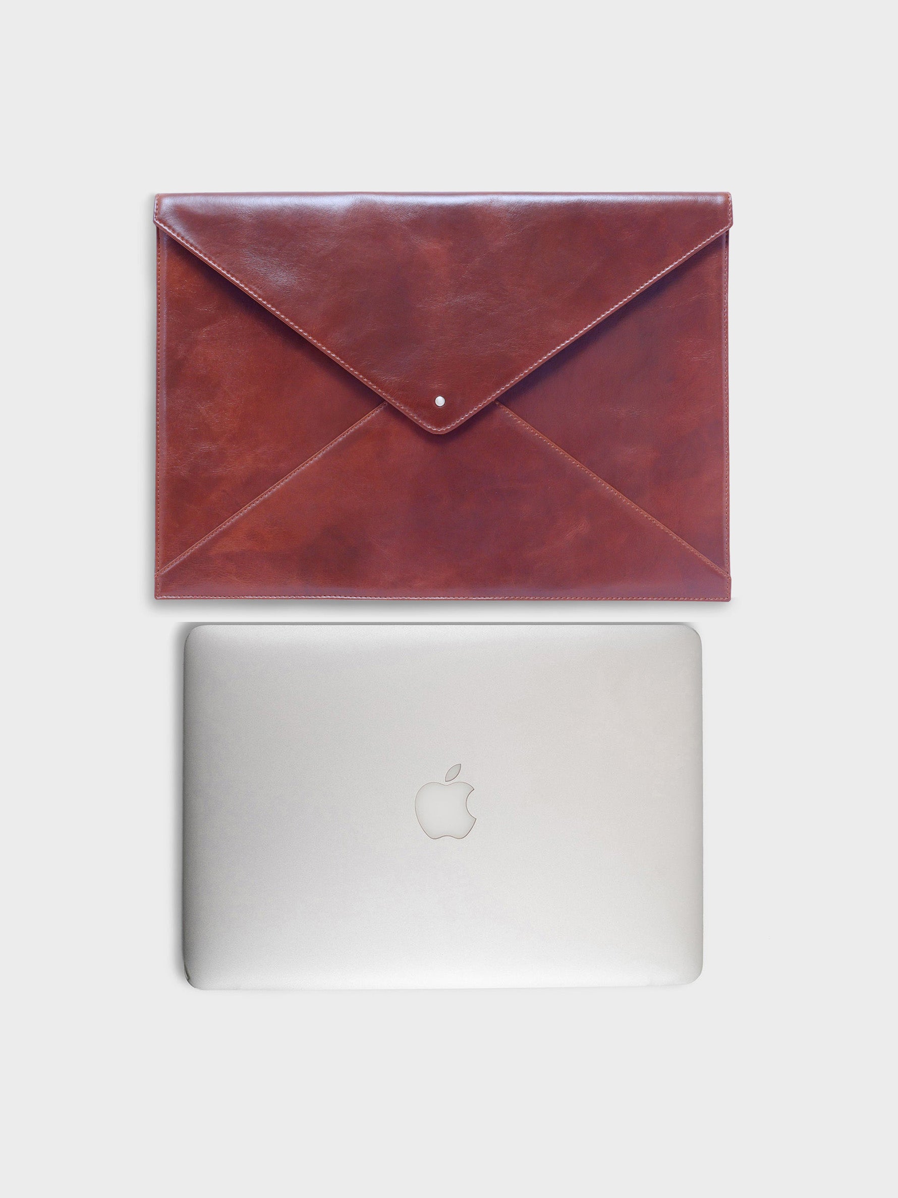 Handcrafted Genuine Vegetable Tanned Leather Envelope Laptop Sleeve Vintage Brown for Women Tan & Loom