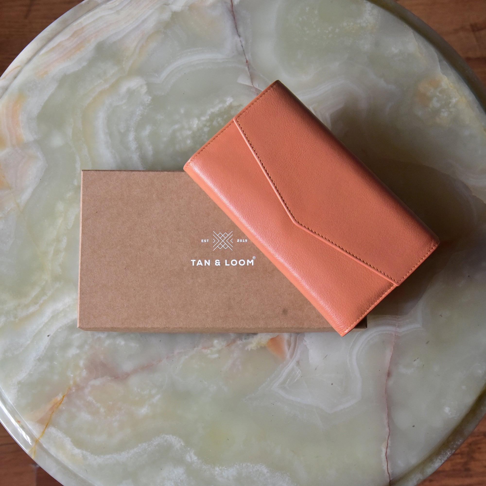 Handcrafted Genuine Vegetable Tanned Leather Envelope Wallet Dusty Peach for Women Tan & Loom