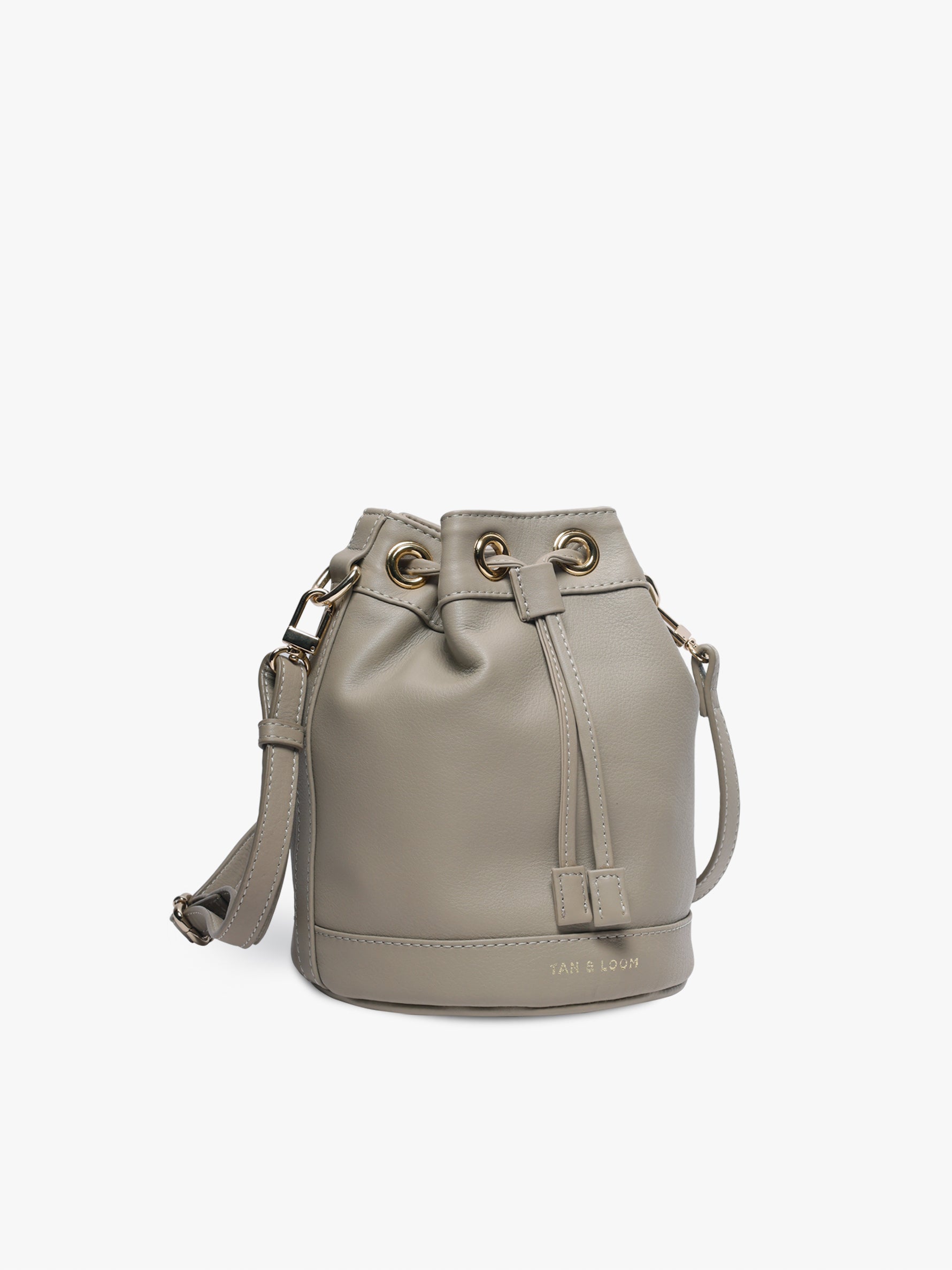 Handcrafted Mint Grey Genuine Leather Bombay Bucket Bag for Women Tan & Loom