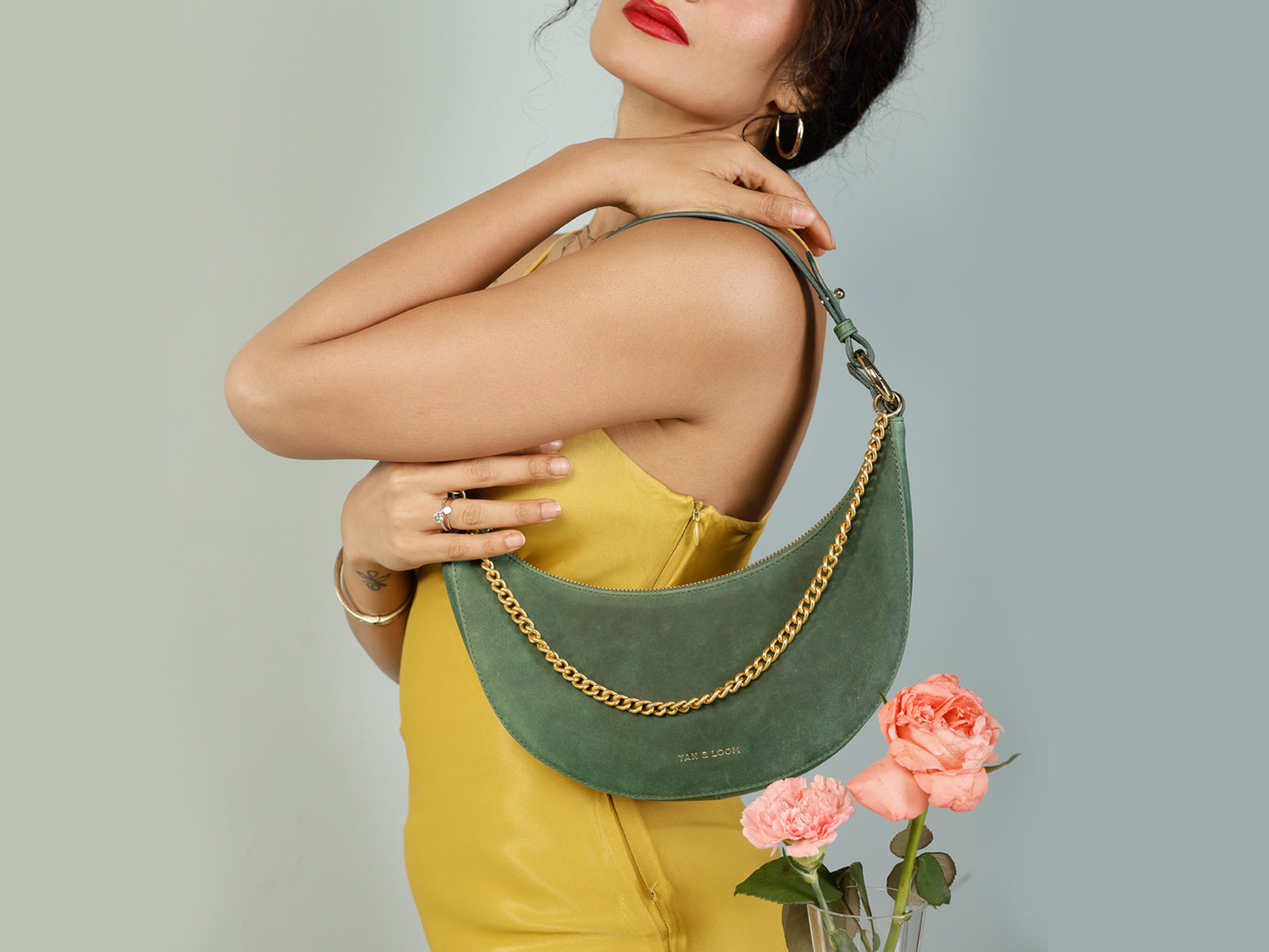Handcrafted Premium Genuine Vegetable Tanned Leather Shoulder Bag for Women Tan & Loom