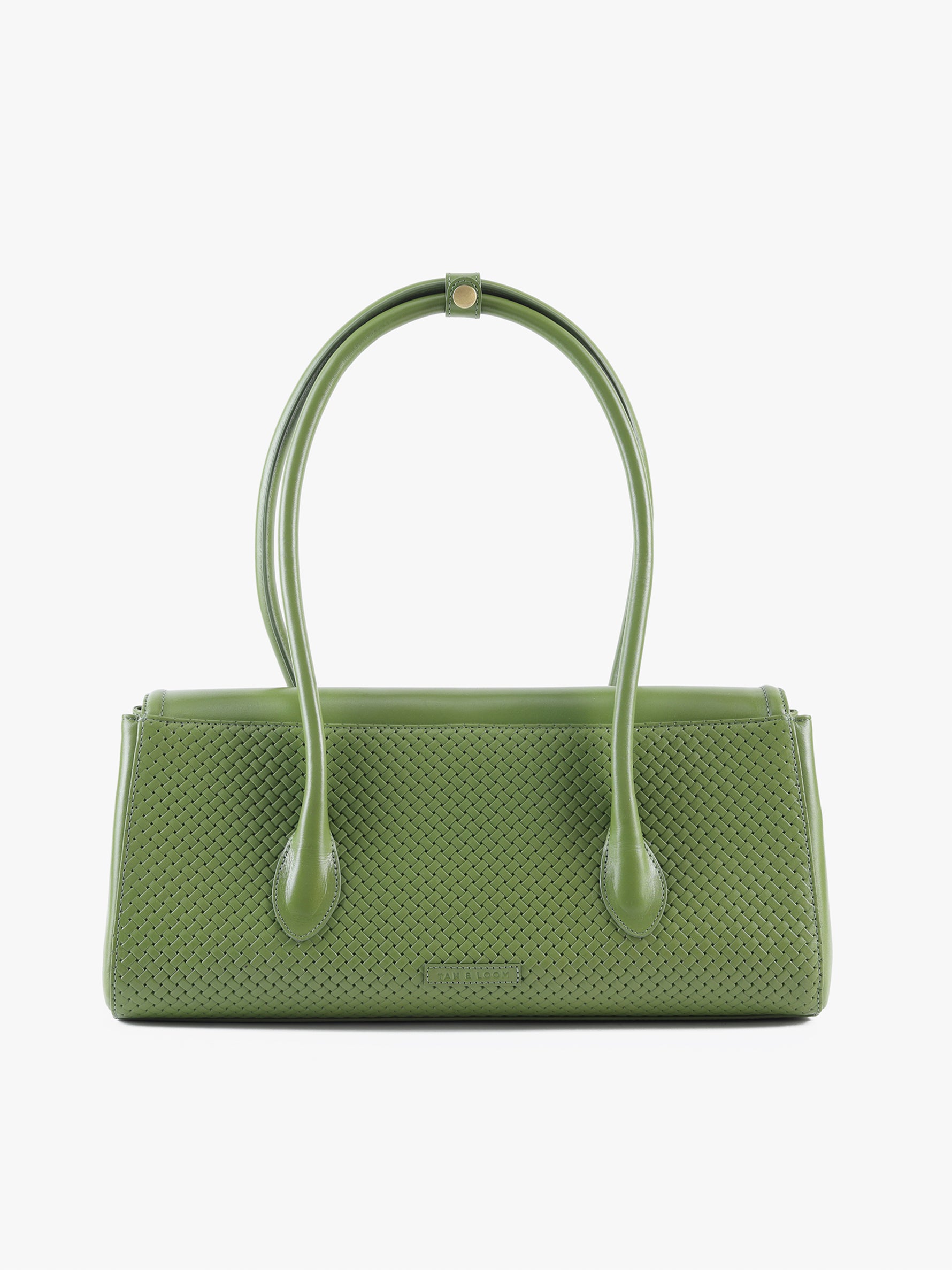 Handcrafted Woven Vegetable Tanned Leather Seville Satchel Large Matcha Green for Women Tan & Loom