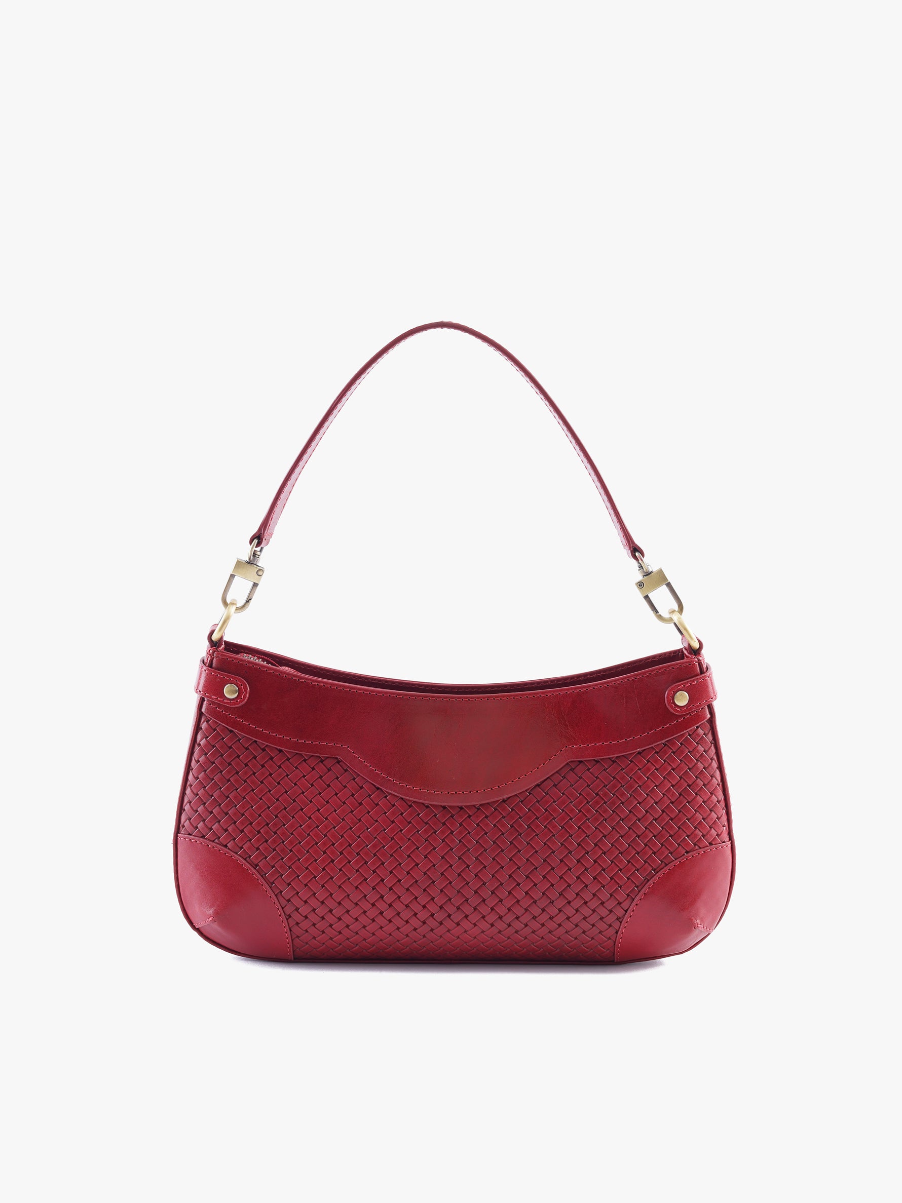Handcrafted Woven Vegetable Tanned Leather Brooklyn Baguette Cherry Red for Women Tan & Loom