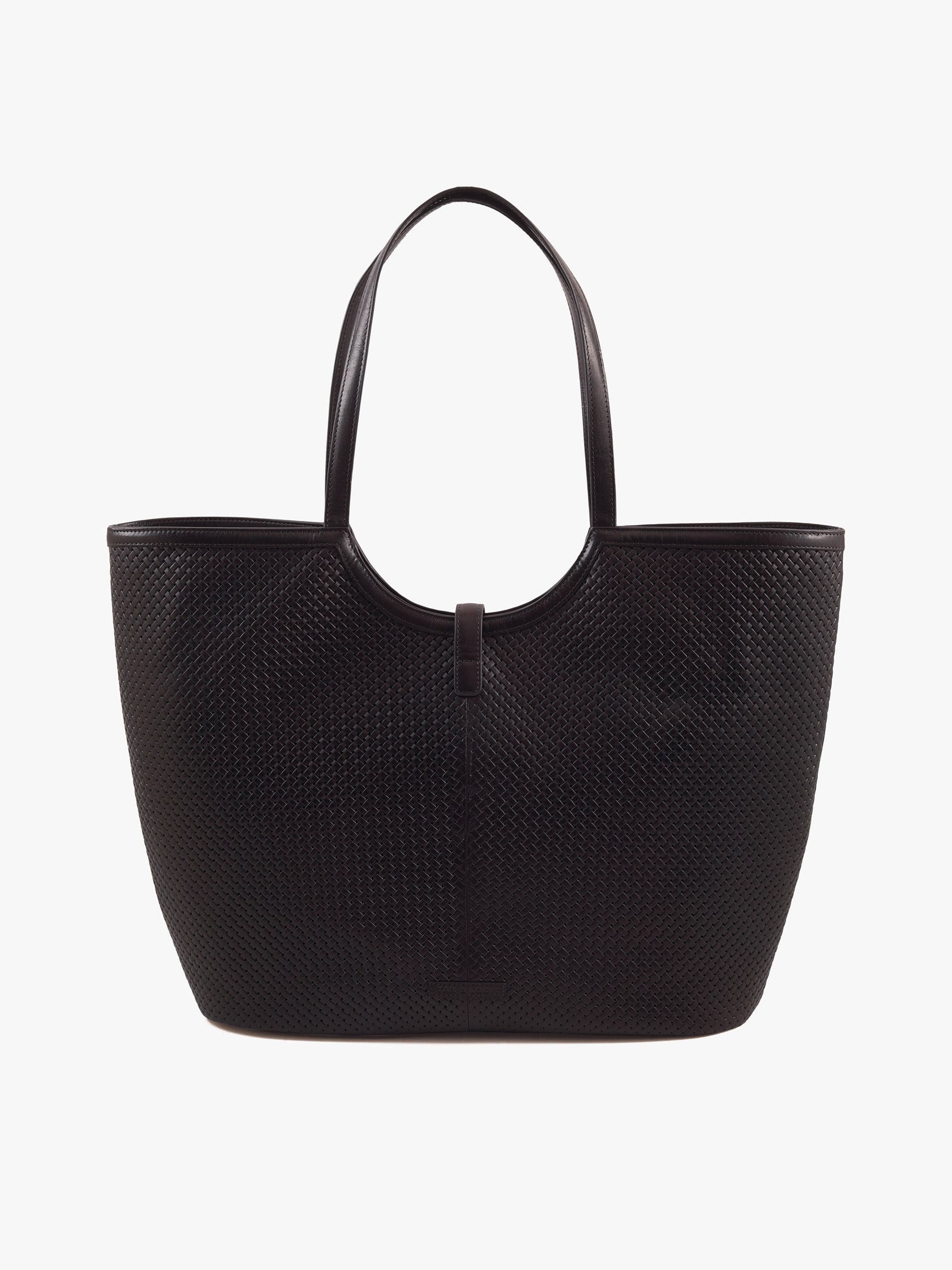 Handcrafted Woven Vegetable Tanned Leather Amalfi Tote Large Warm Black for Women Tan & Loom