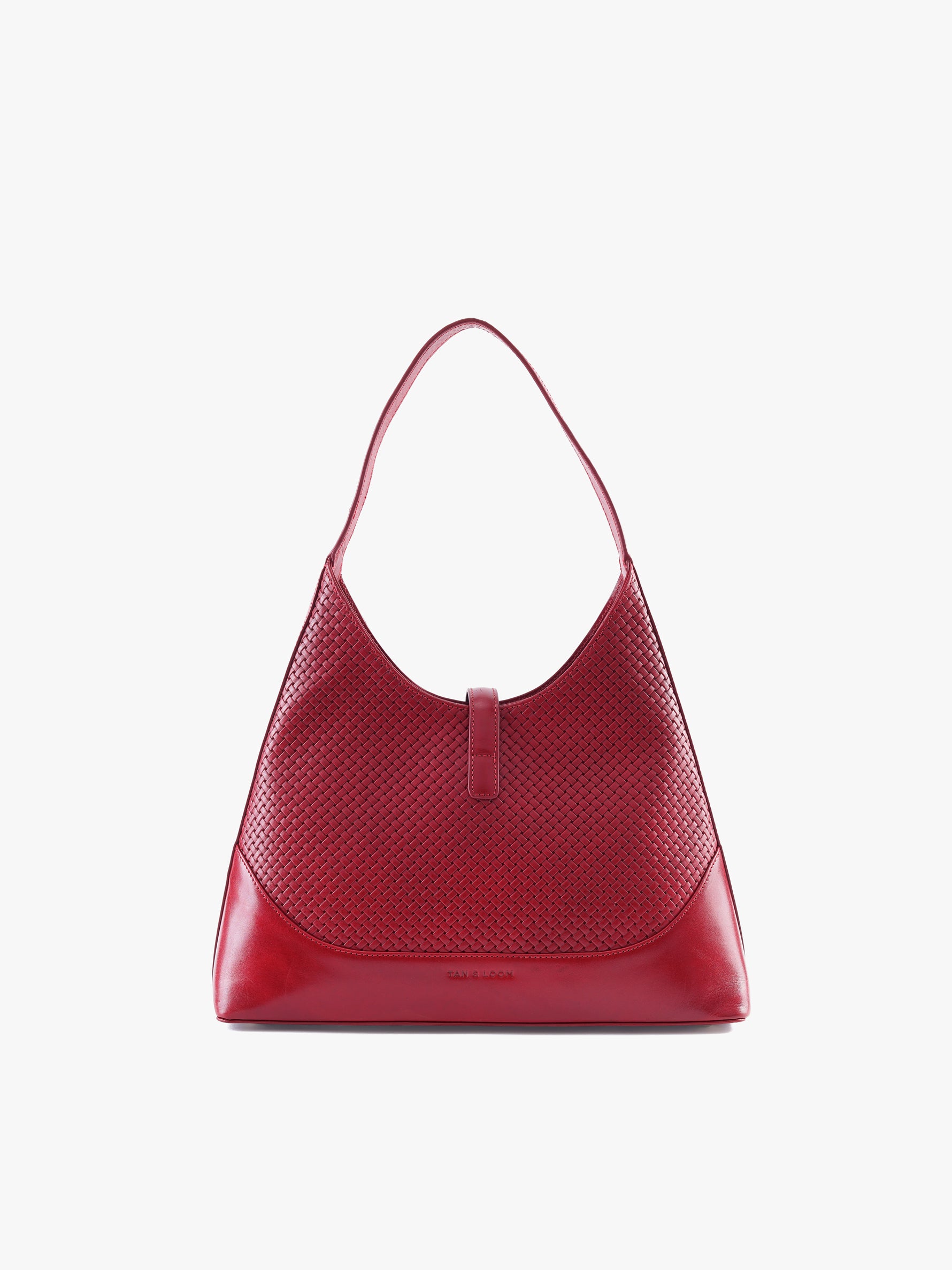 Handcrafted Woven Vegetable Tanned Leather Marrakesh Hobo Cherry Red for Women Tan & Loom