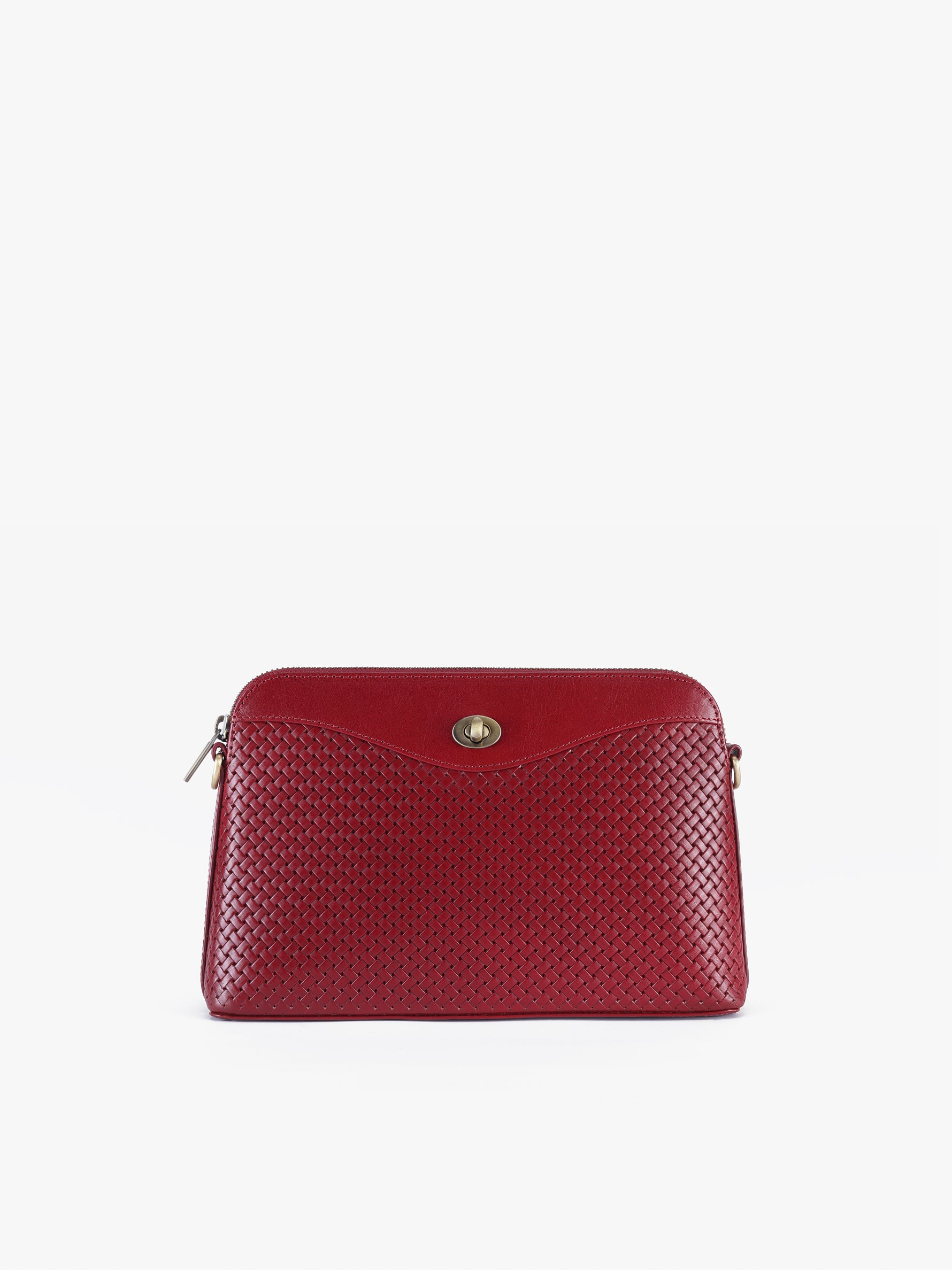 Handcrafted Woven Vegetable Tanned Leather Nilgiri Sling (Large) Cherry Red for Women Tan & Loom