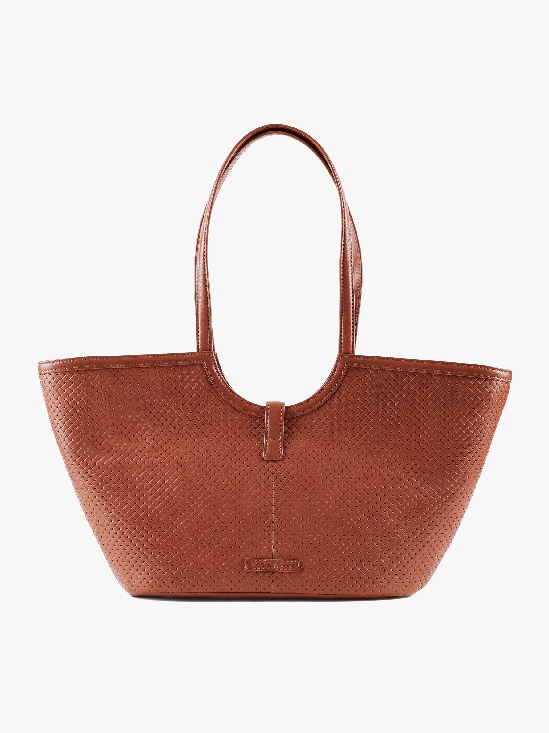 Handcrafted Woven Vegetable Tanned Leather Amalfi Tote Medium Cognac Tan for Women Tan & Loom