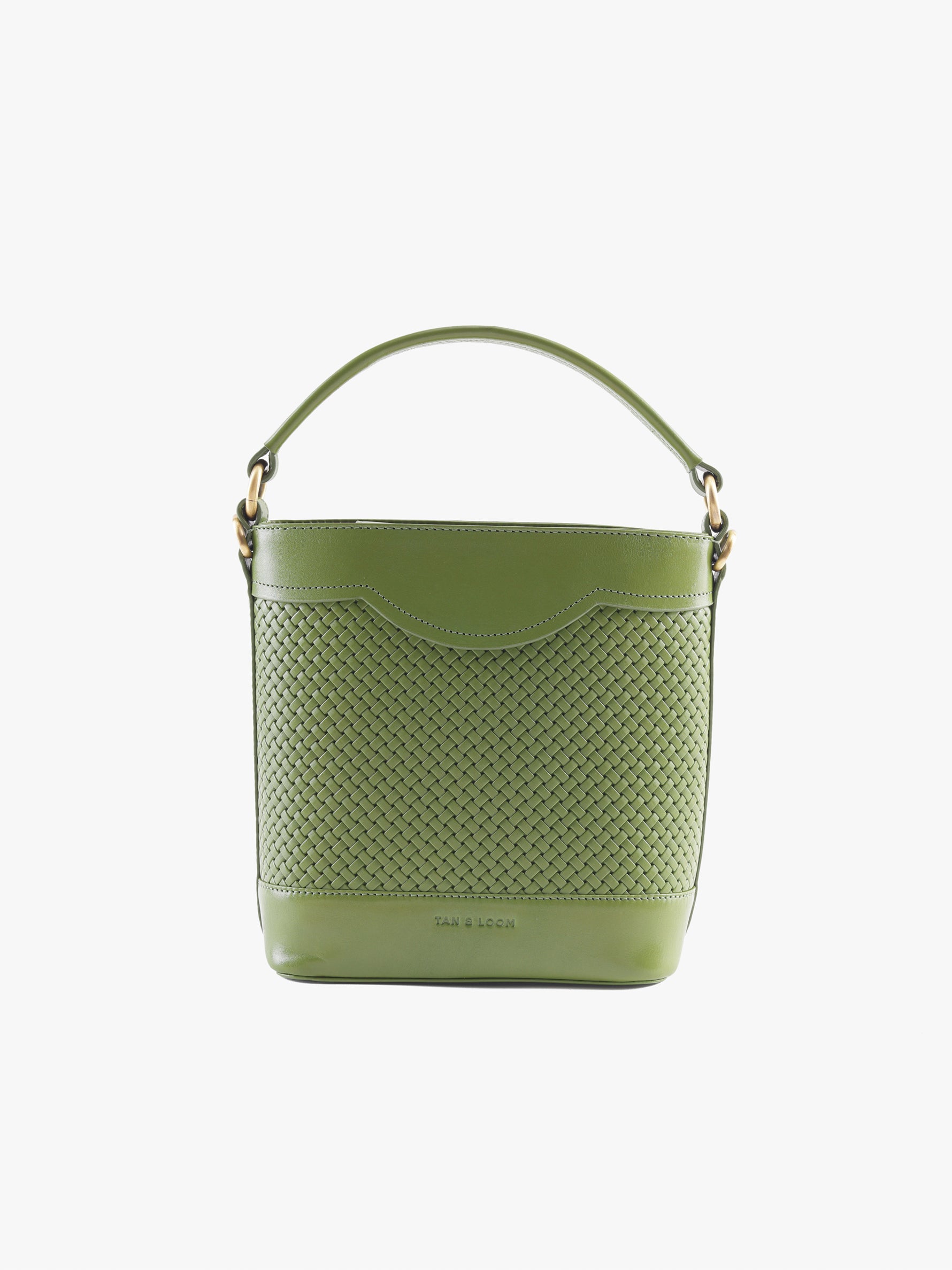 Handcrafted Woven Vegetable Tanned Leather Portobello Bucket Bag Matcha Green for Women Tan & Loom