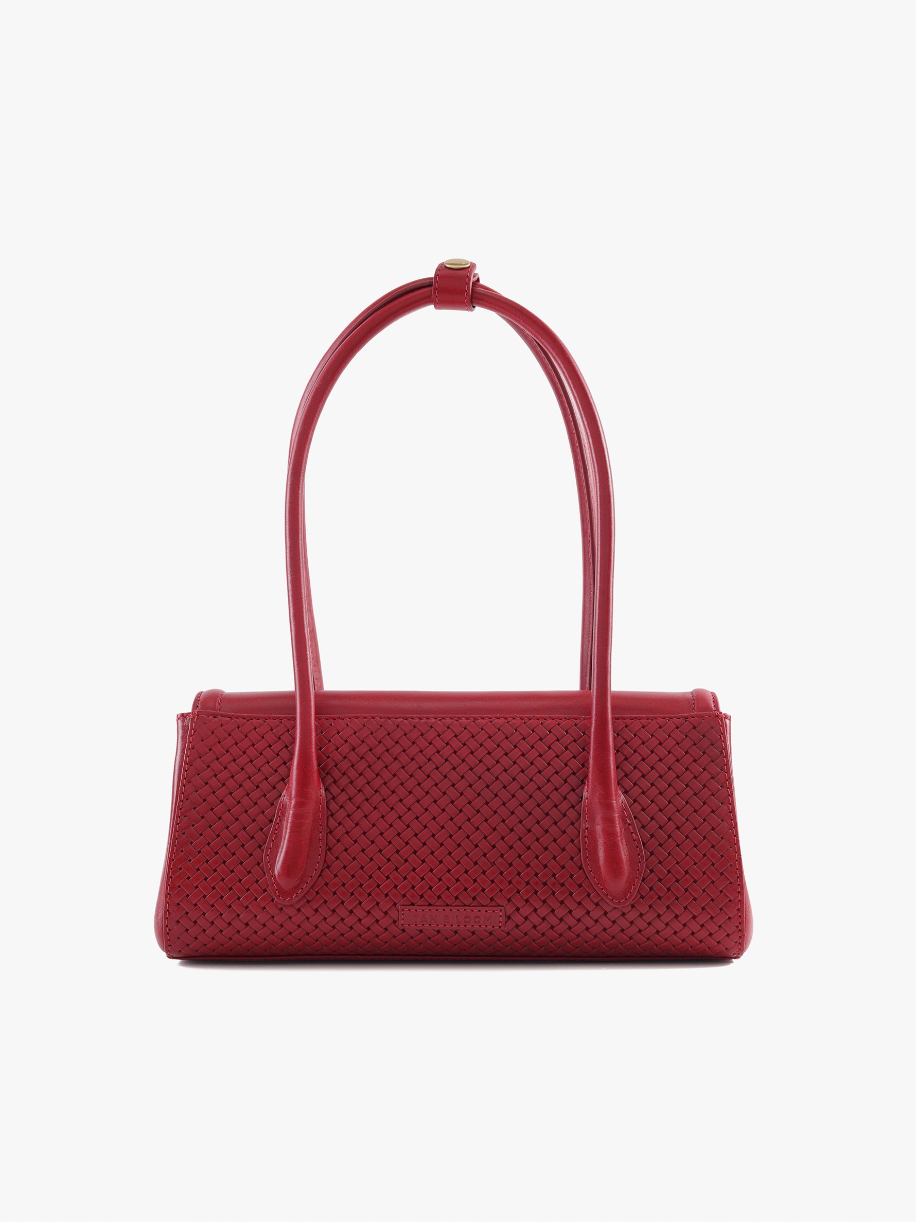 Handcrafted Woven Vegetable Tanned Leather Seville Satchel Medium Cherry Red for Women Tan & Loom
