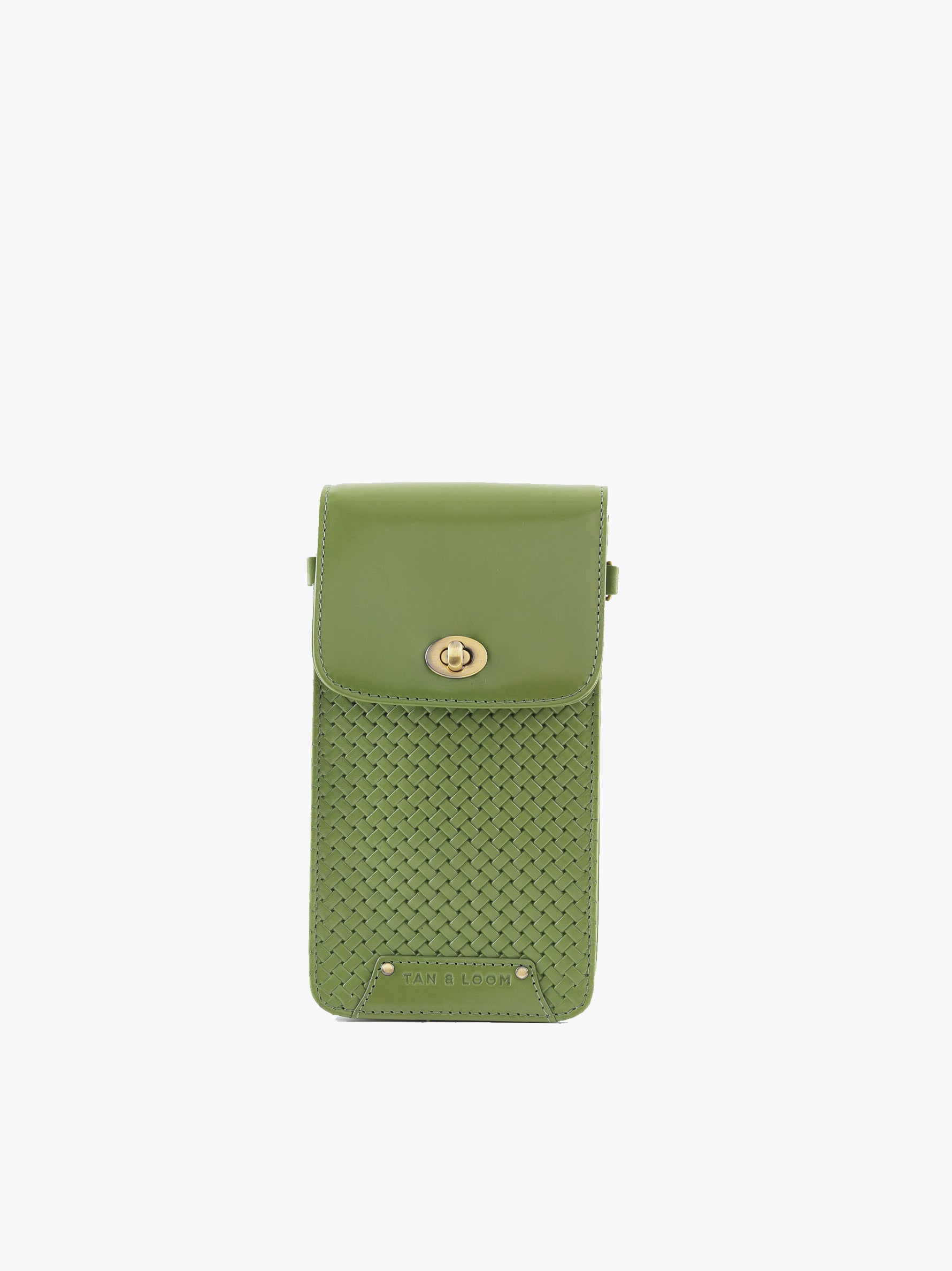 Handcrafted Woven Vegetable Tanned Leather Manhattan Mobile Sling Matcha Green for Women Tan & Loom