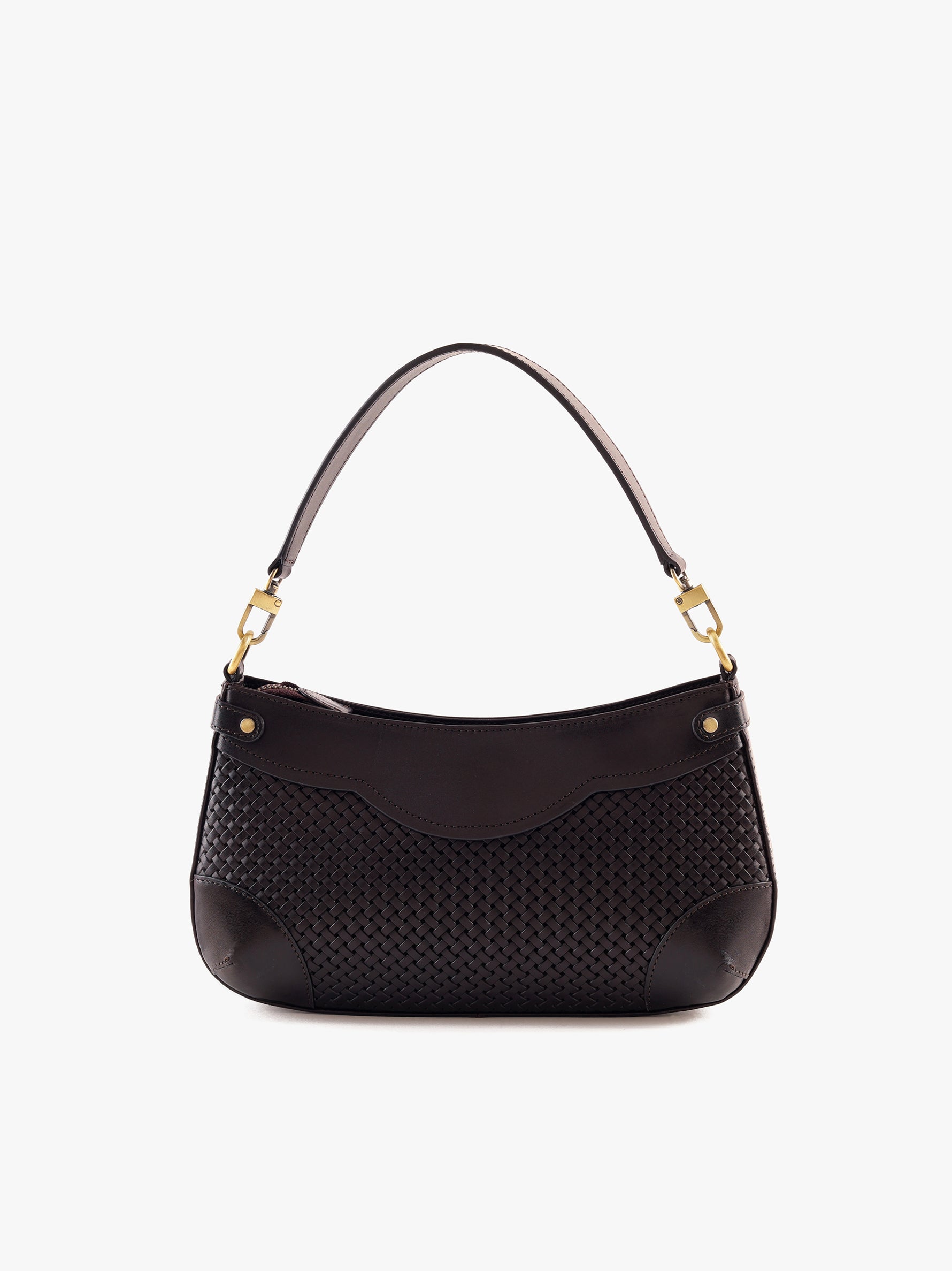 Handcrafted Woven Vegetable Tanned Leather Brooklyn Baguette Warm Black for Women Tan & Loom