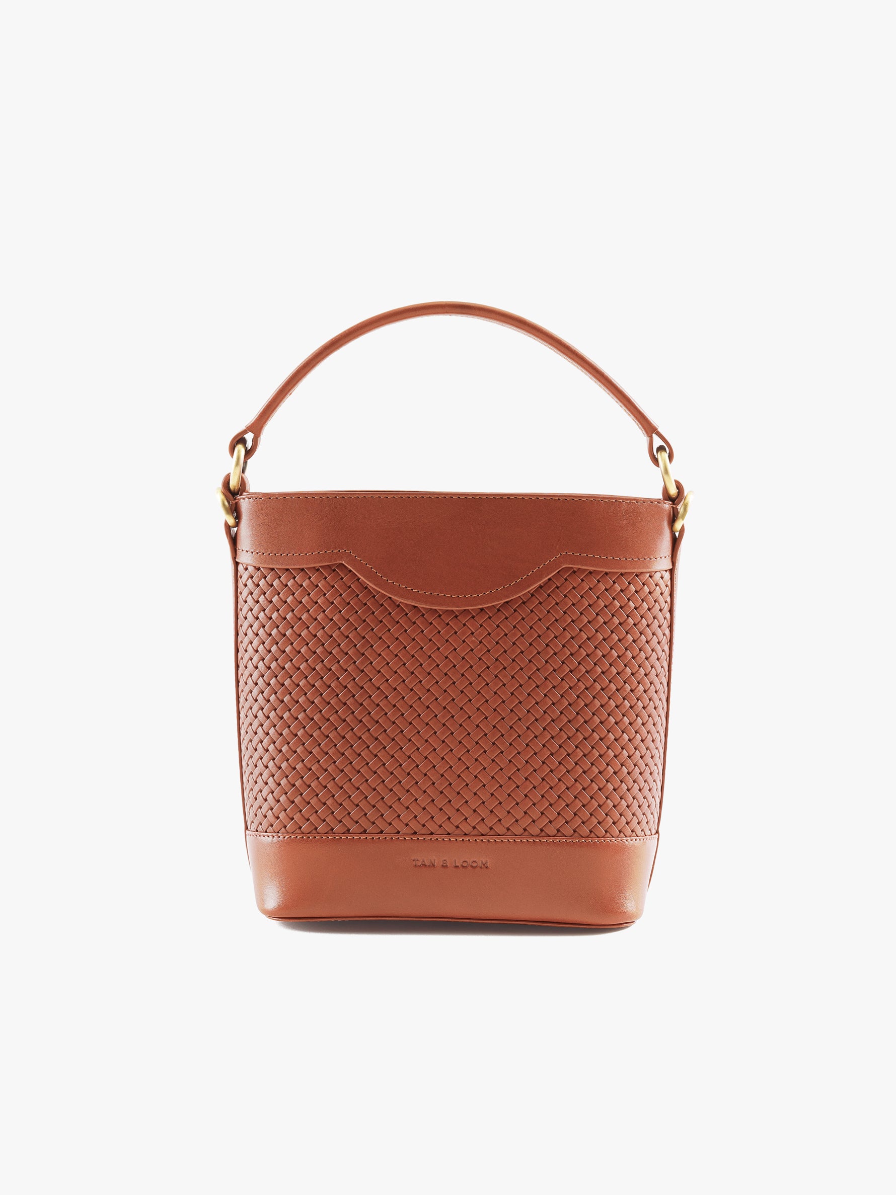 Handcrafted Woven Vegetable Tanned Leather Portobello Bucket Bag Cognac for Women Tan & Loom