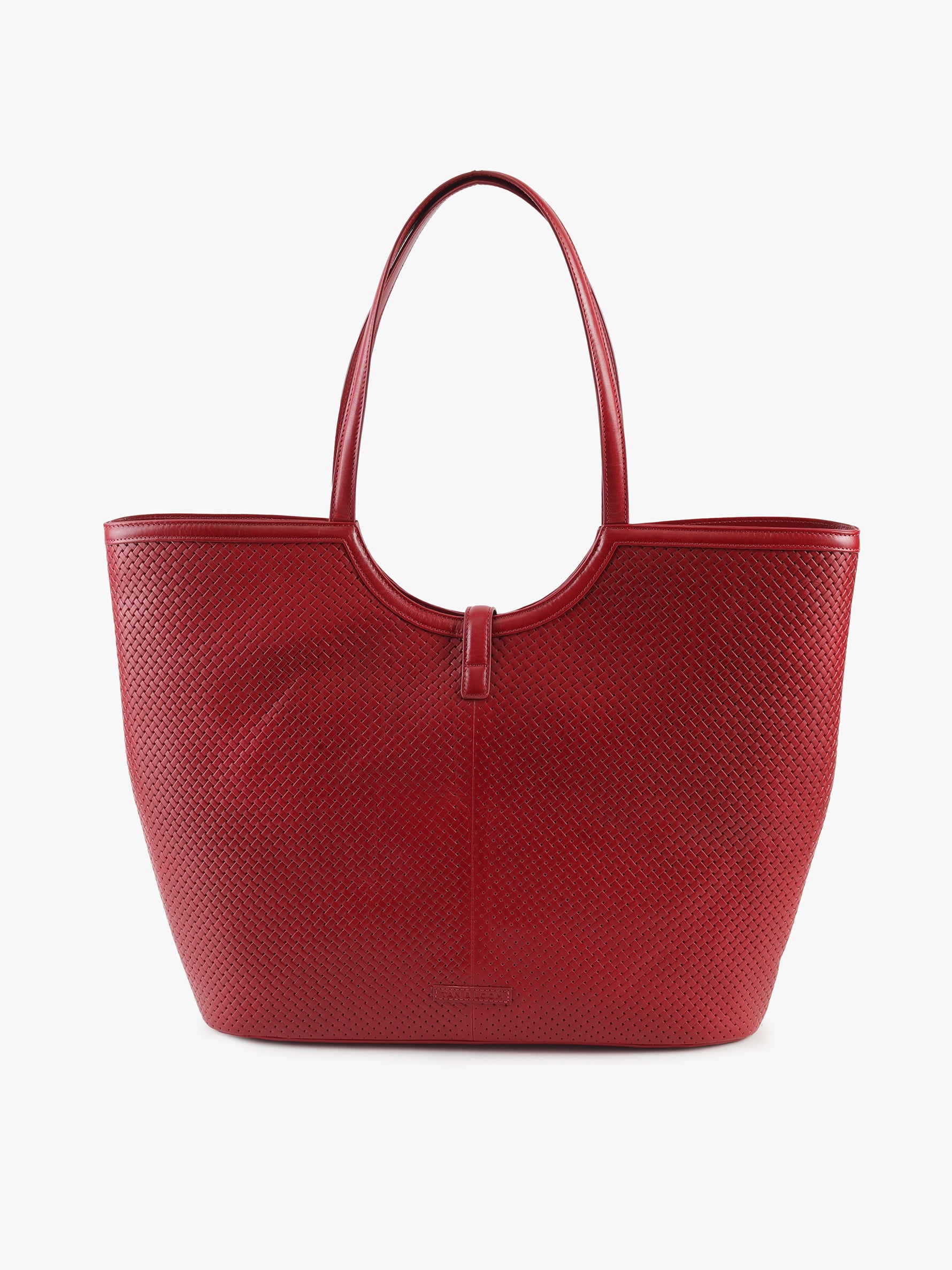 Handcrafted Woven Vegetable Tanned Leather Amalfi Tote Large Cherry Red for Women Tan & Loom