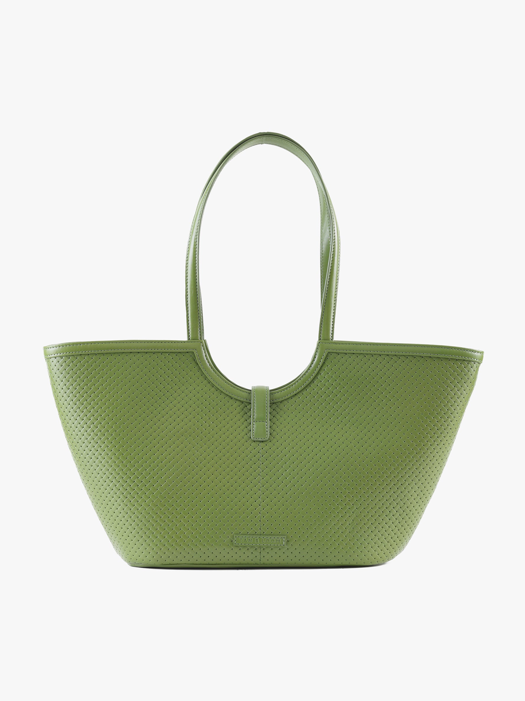 Handcrafted Woven Vegetable Tanned Leather Amalfi Tote Medium Matcha Green for Women Tan & Loom