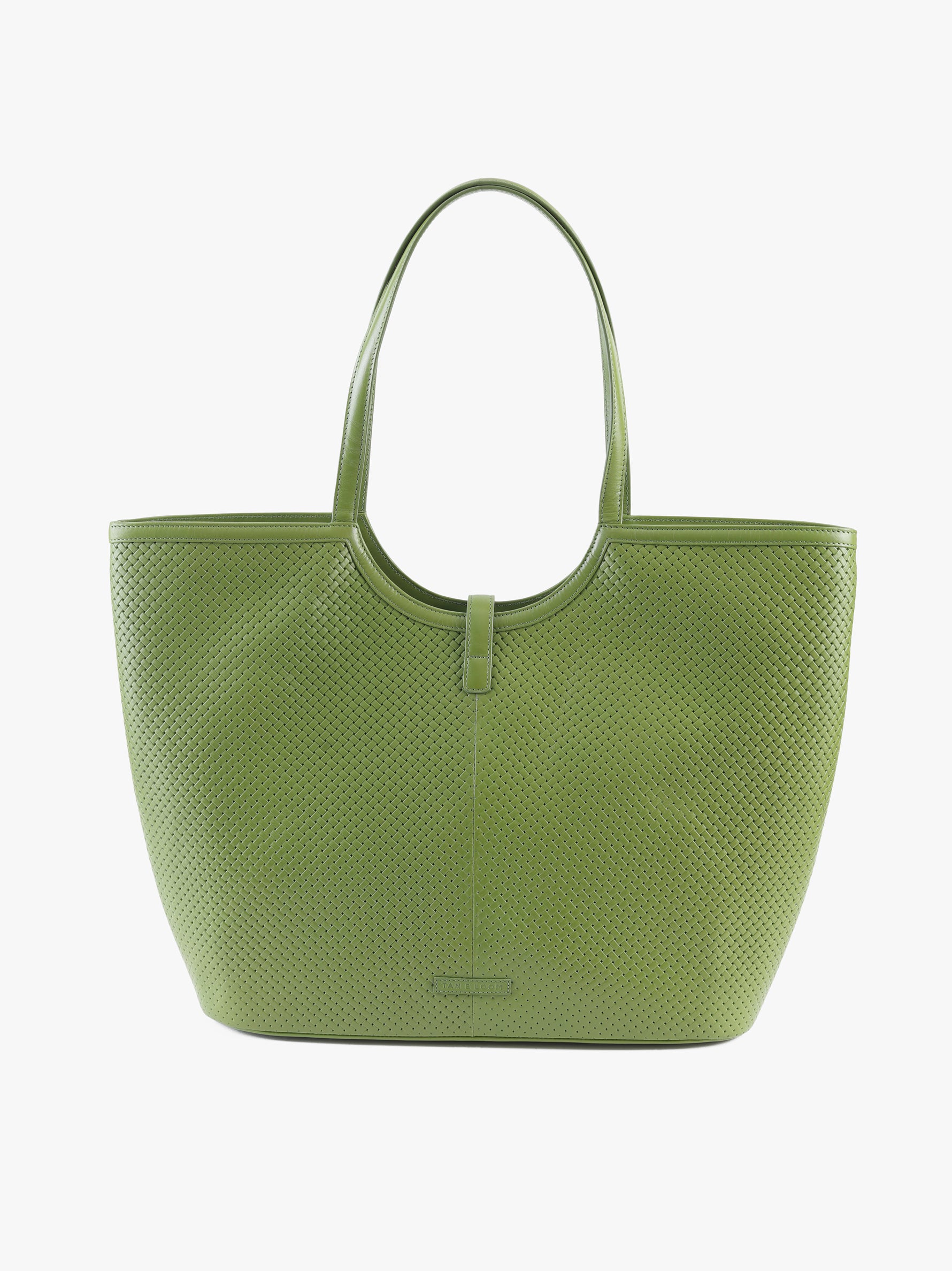 Handcrafted Woven Vegetable Tanned Leather Amalfi Tote Large Matcha Green for Women Tan & Loom