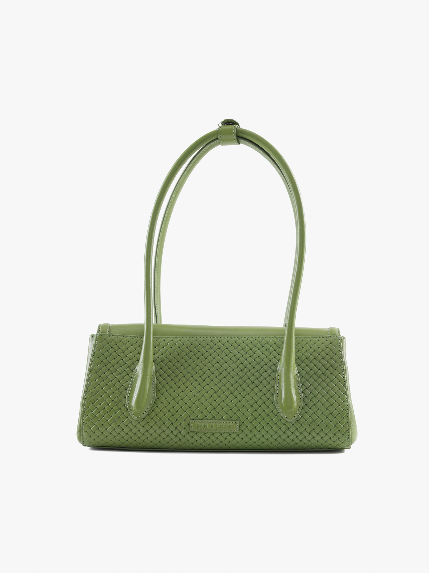 Handcrafted Woven Vegetable Tanned Leather Seville Satchel Medium Matcha Green for Women Tan & Loom