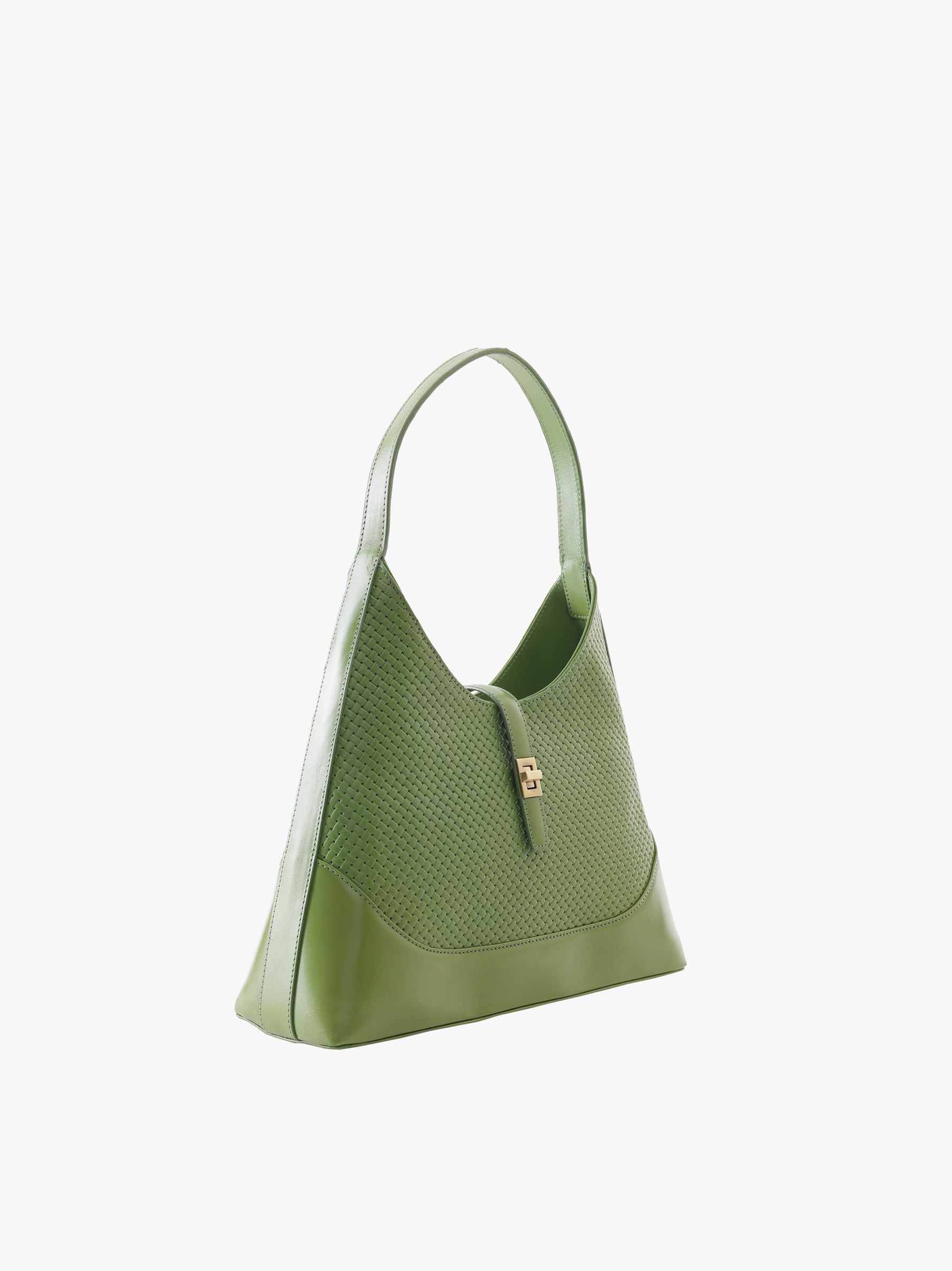 Handcrafted Woven Vegetable Tanned Leather Marrakesh Hobo Matcha Green for Women Tan & Loom