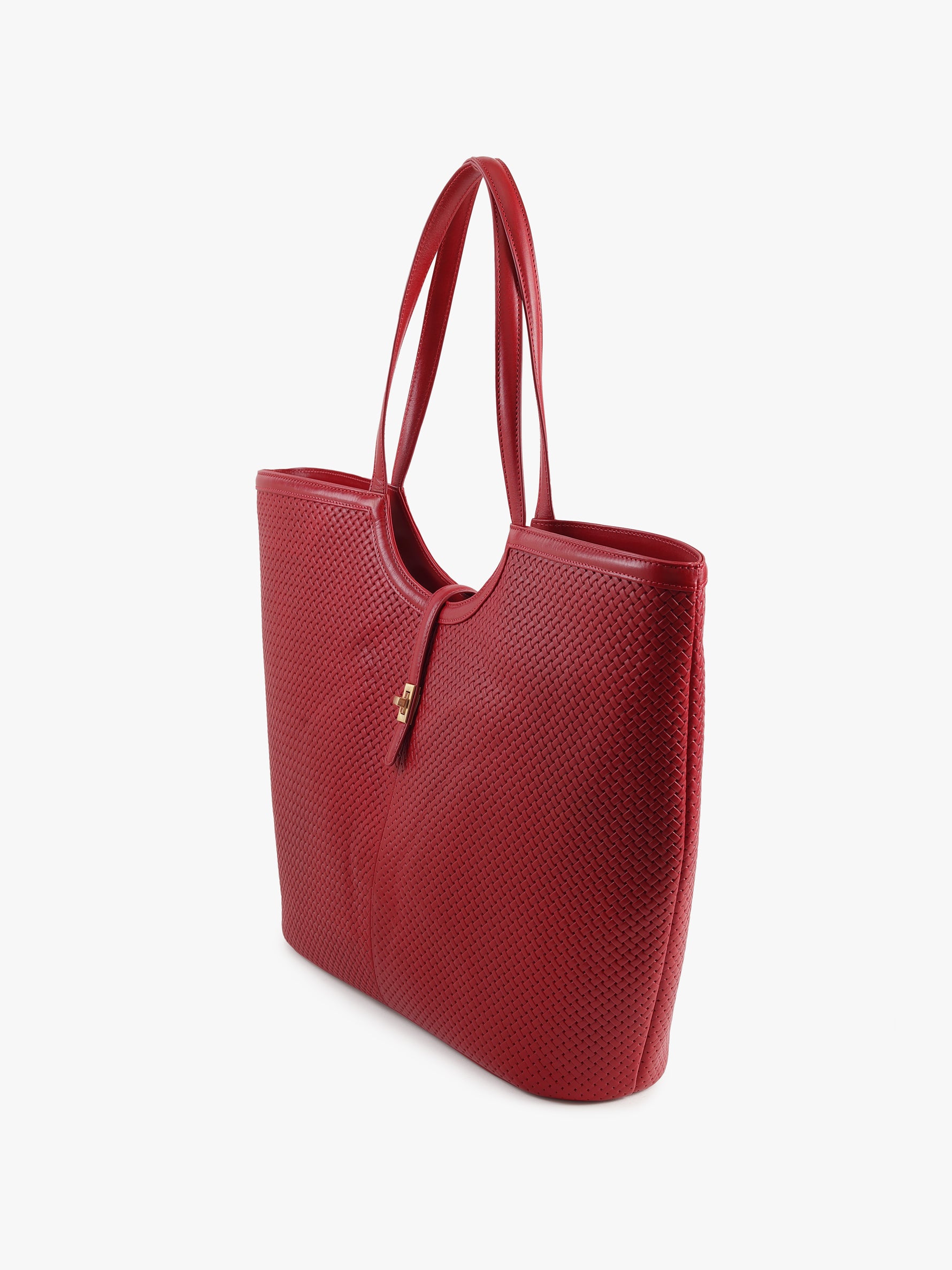 Handcrafted Woven Vegetable Tanned Leather Amalfi Tote Large Cherry Red for Women Tan & Loom