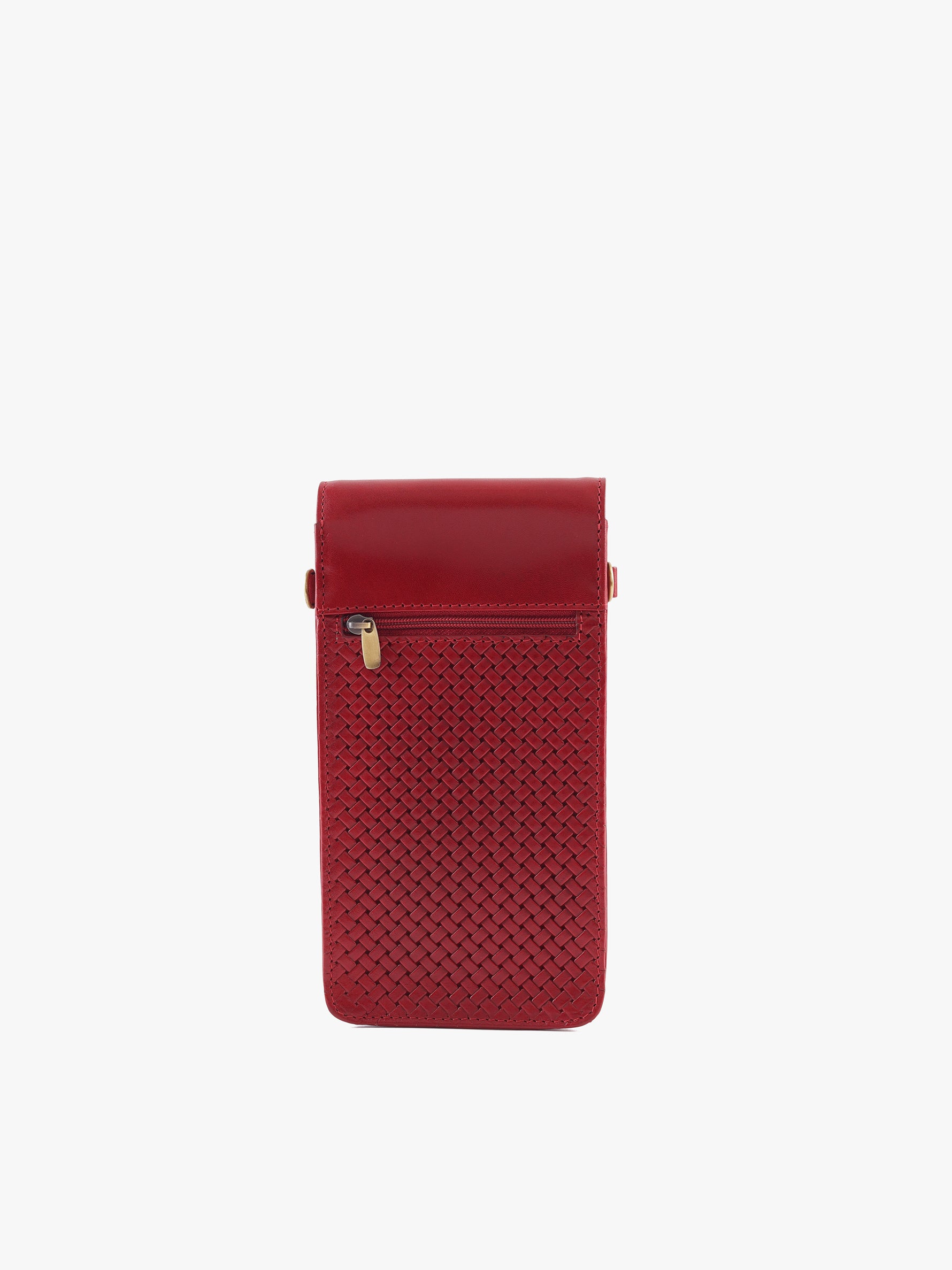 Handcrafted Woven Vegetable Tanned Leather Manhattan Mobile Sling Cherry Red for Women Tan & Loom