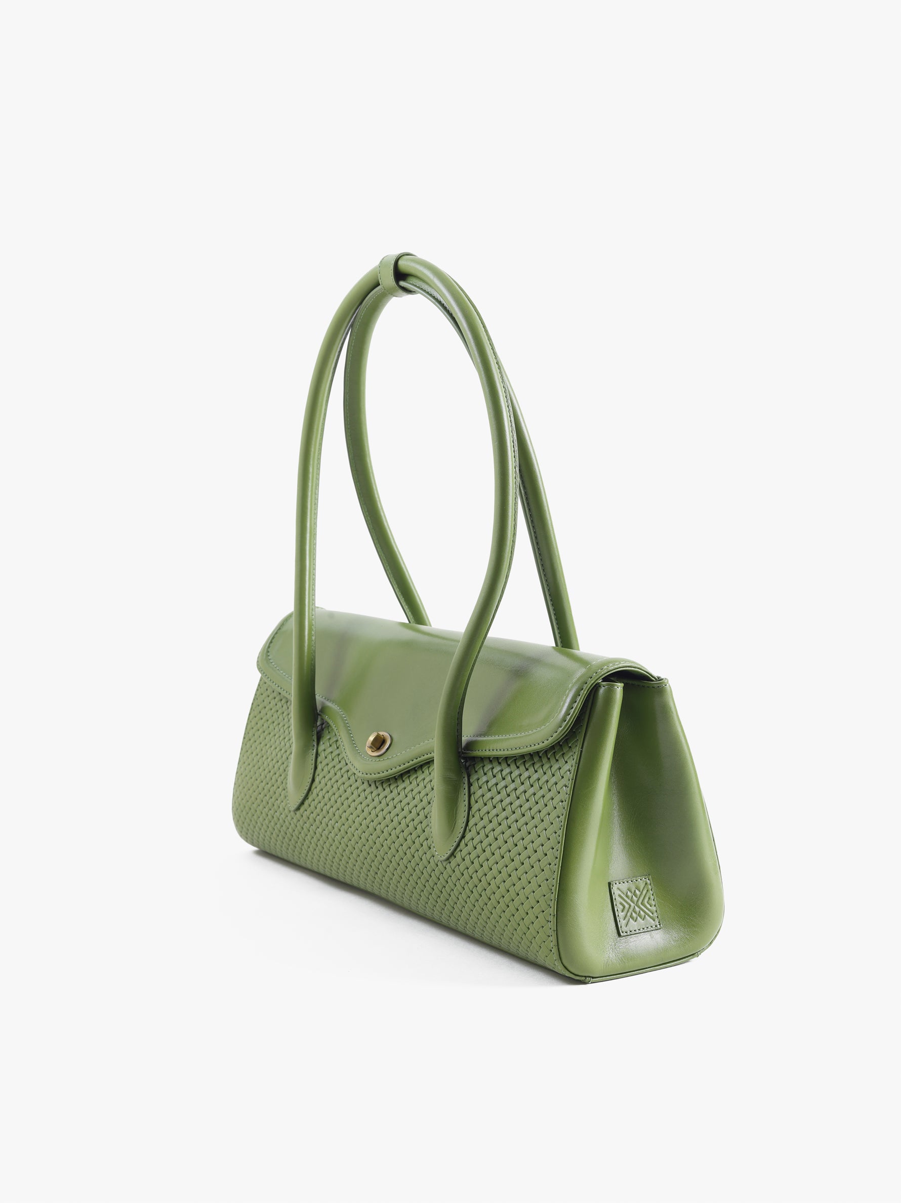 Handcrafted Woven Vegetable Tanned Leather Seville Satchel Large Matcha Green for Women Tan & Loom