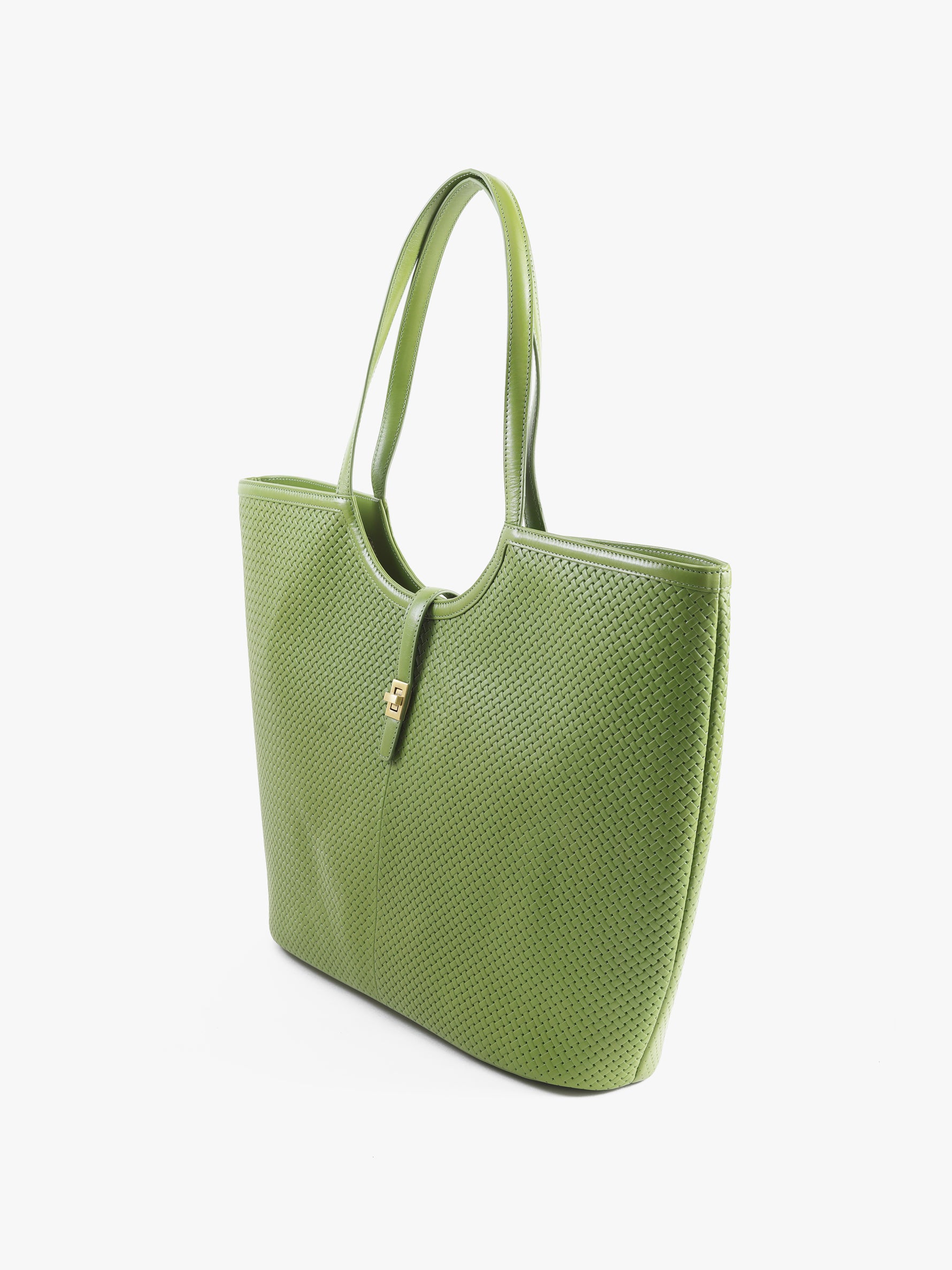 Handcrafted Woven Vegetable Tanned Leather Amalfi Tote Large Matcha Green for Women Tan & Loom