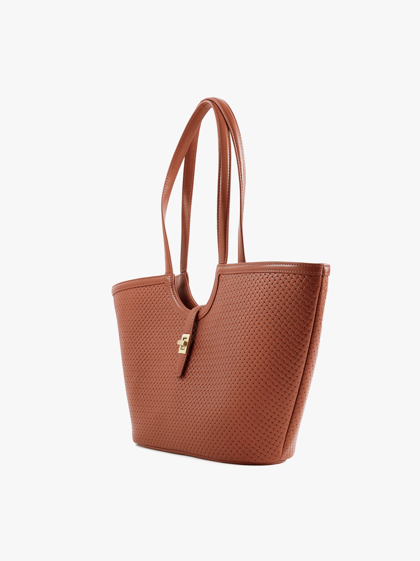 Handcrafted Woven Vegetable Tanned Leather Amalfi Tote Medium Cognac Tan for Women Tan & Loom