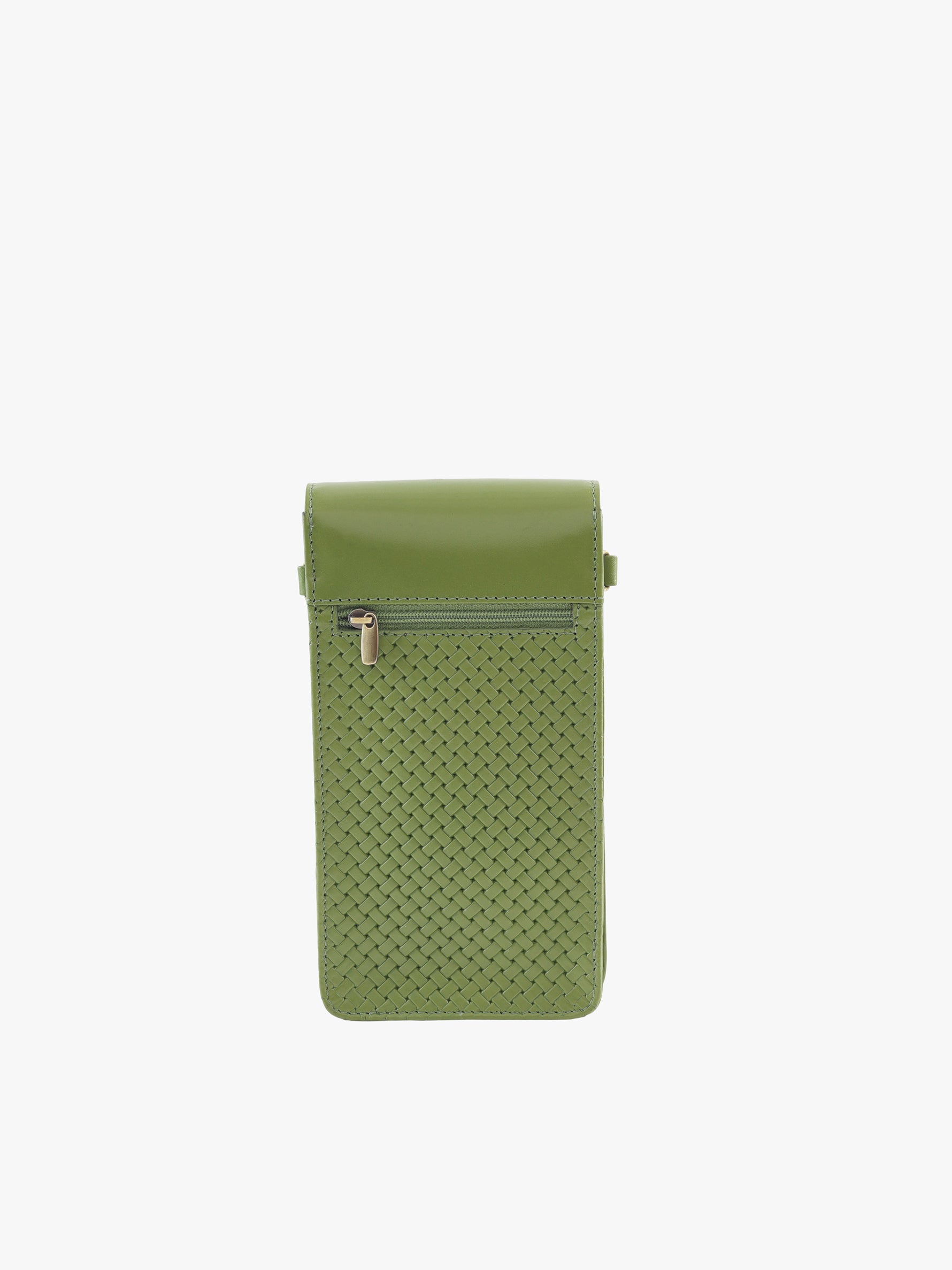 Handcrafted Woven Vegetable Tanned Leather Manhattan Mobile Sling Matcha Green for Women Tan & Loom