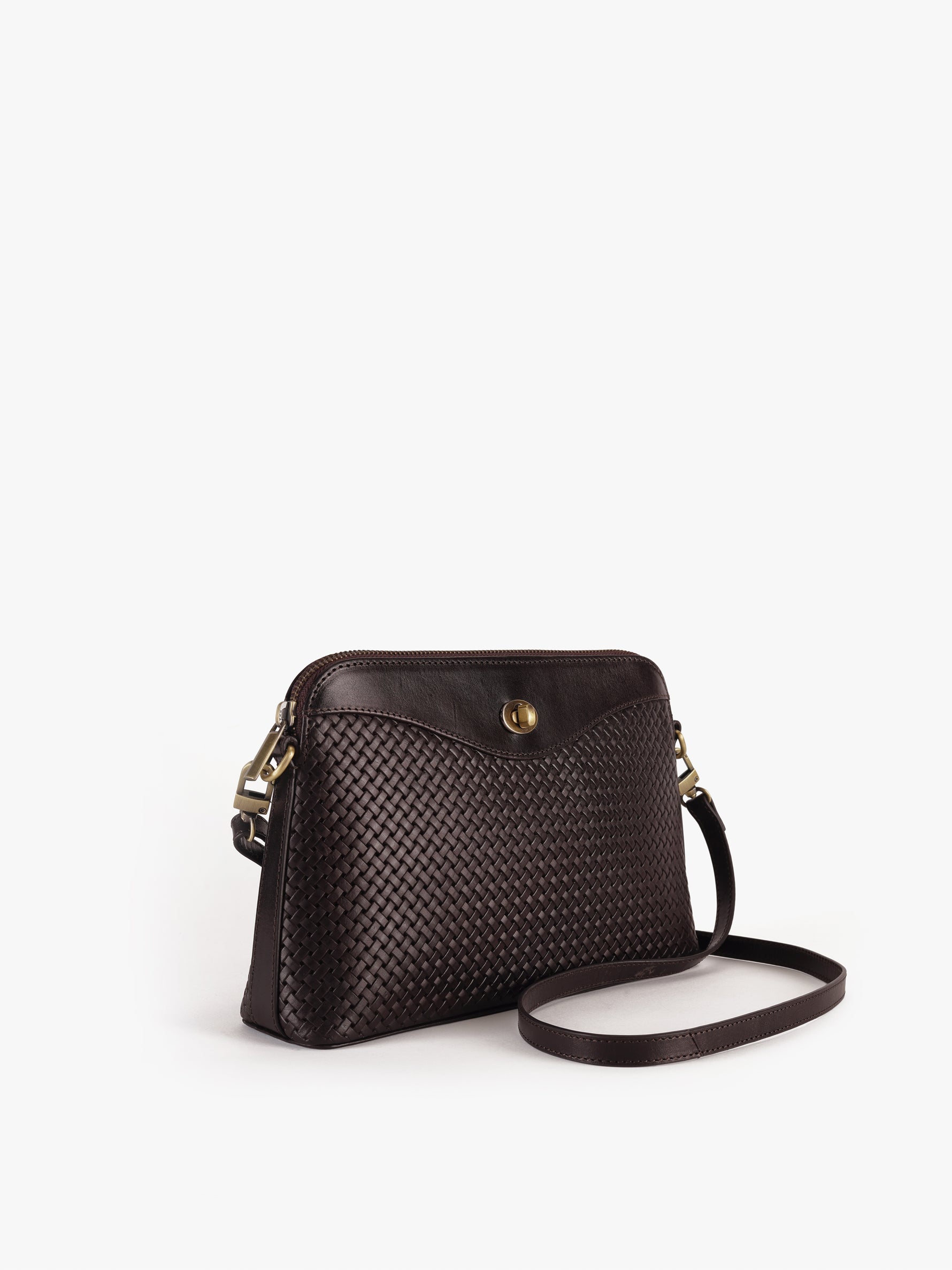 Handcrafted Woven Vegetable Tanned Leather Nilgiri Sling (Large) Warm Black for Women Tan & Loom