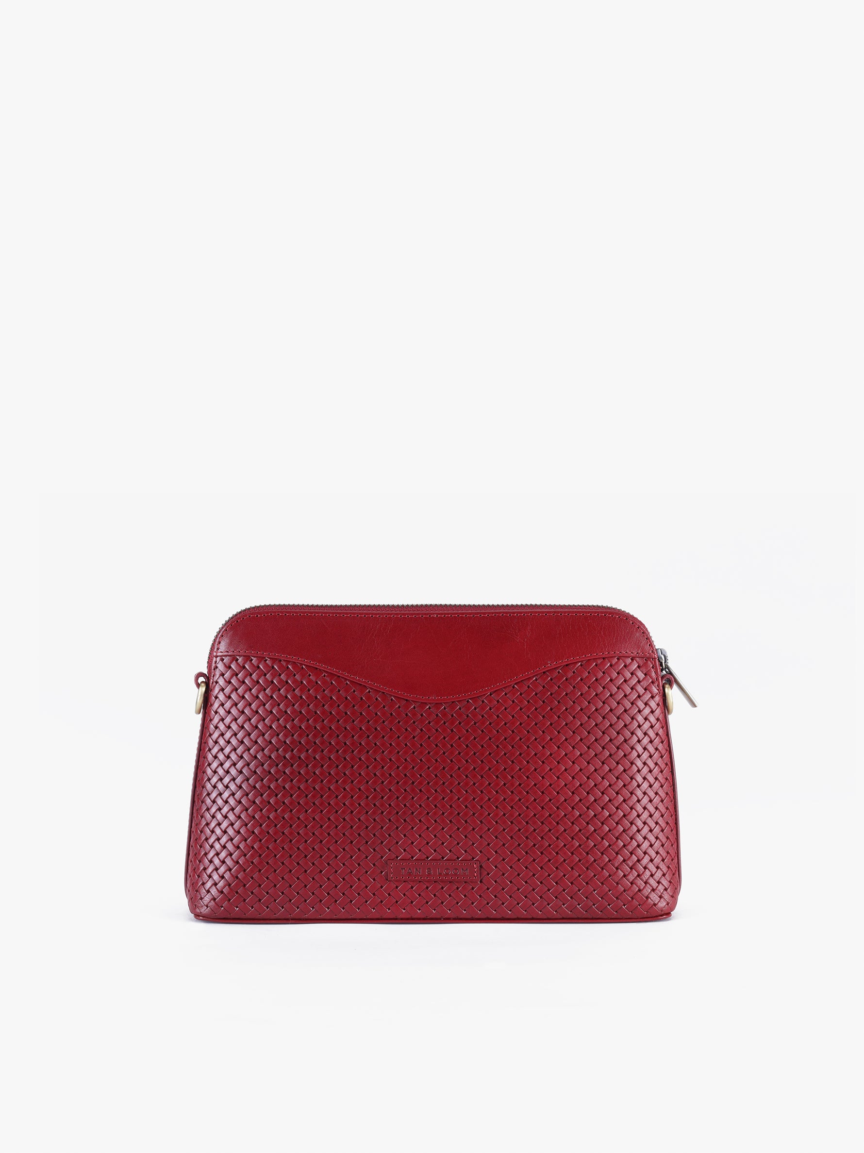 Handcrafted Woven Vegetable Tanned Leather Nilgiri Sling (Large) Cherry Red for Women Tan & Loom