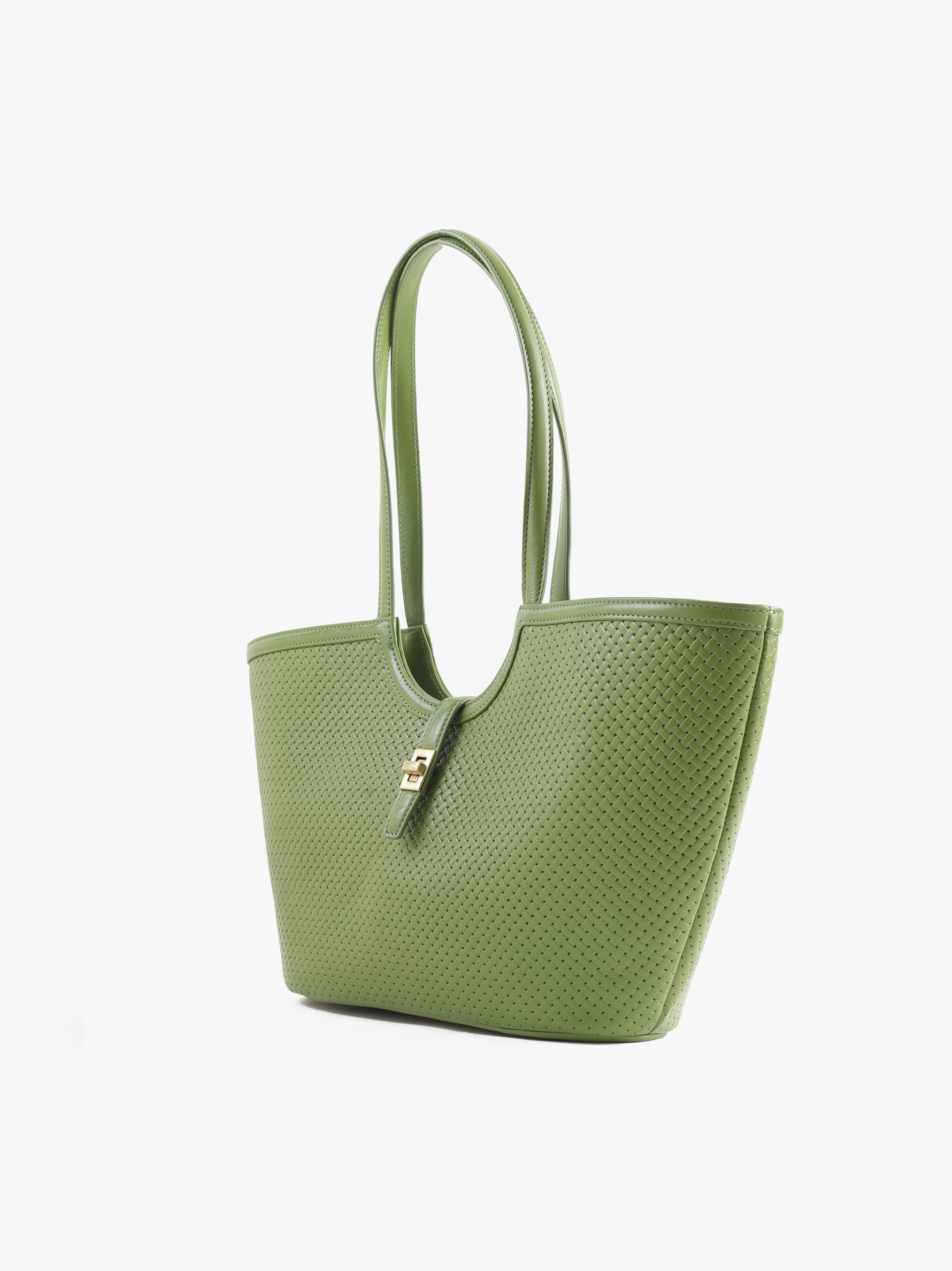 Handcrafted Woven Vegetable Tanned Leather Amalfi Tote Medium Matcha Green for Women Tan & Loom