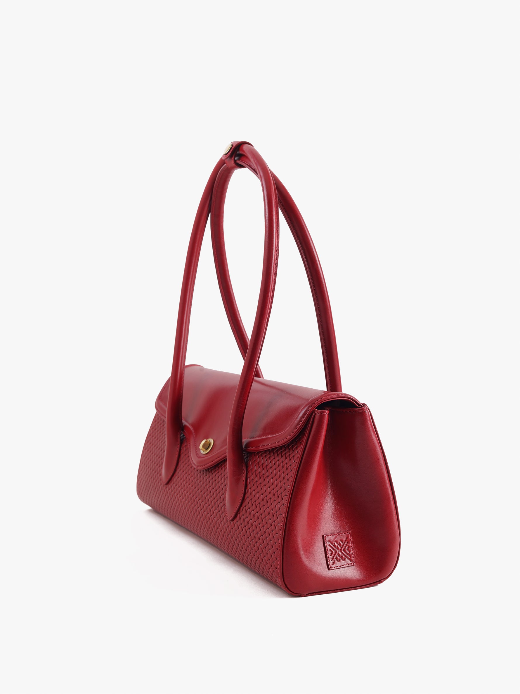 Handcrafted Woven Vegetable Tanned Leather Seville Satchel Large Cherry Red for Women Tan & Loom