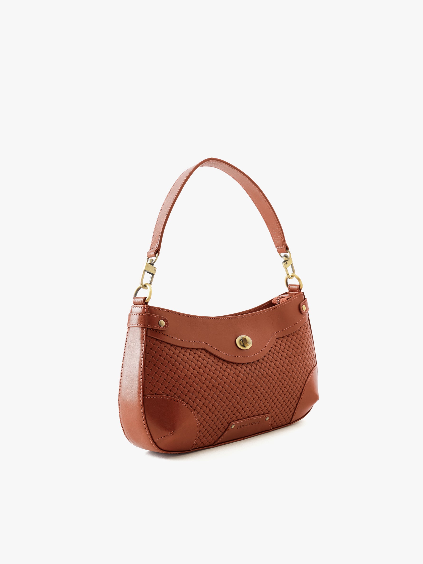Handcrafted Woven Vegetable Tanned Leather Brooklyn Baguette Cognac for Women Tan & Loom