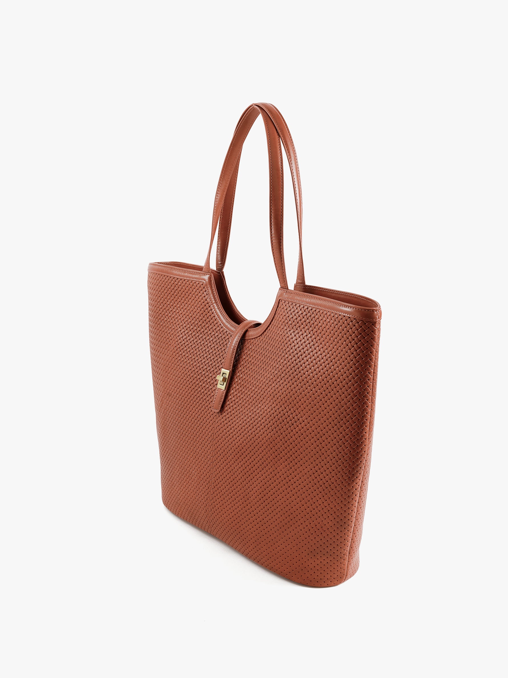 Handcrafted Woven Vegetable Tanned Leather Amalfi Tote Large Cognac Tan for Women Tan & Loom