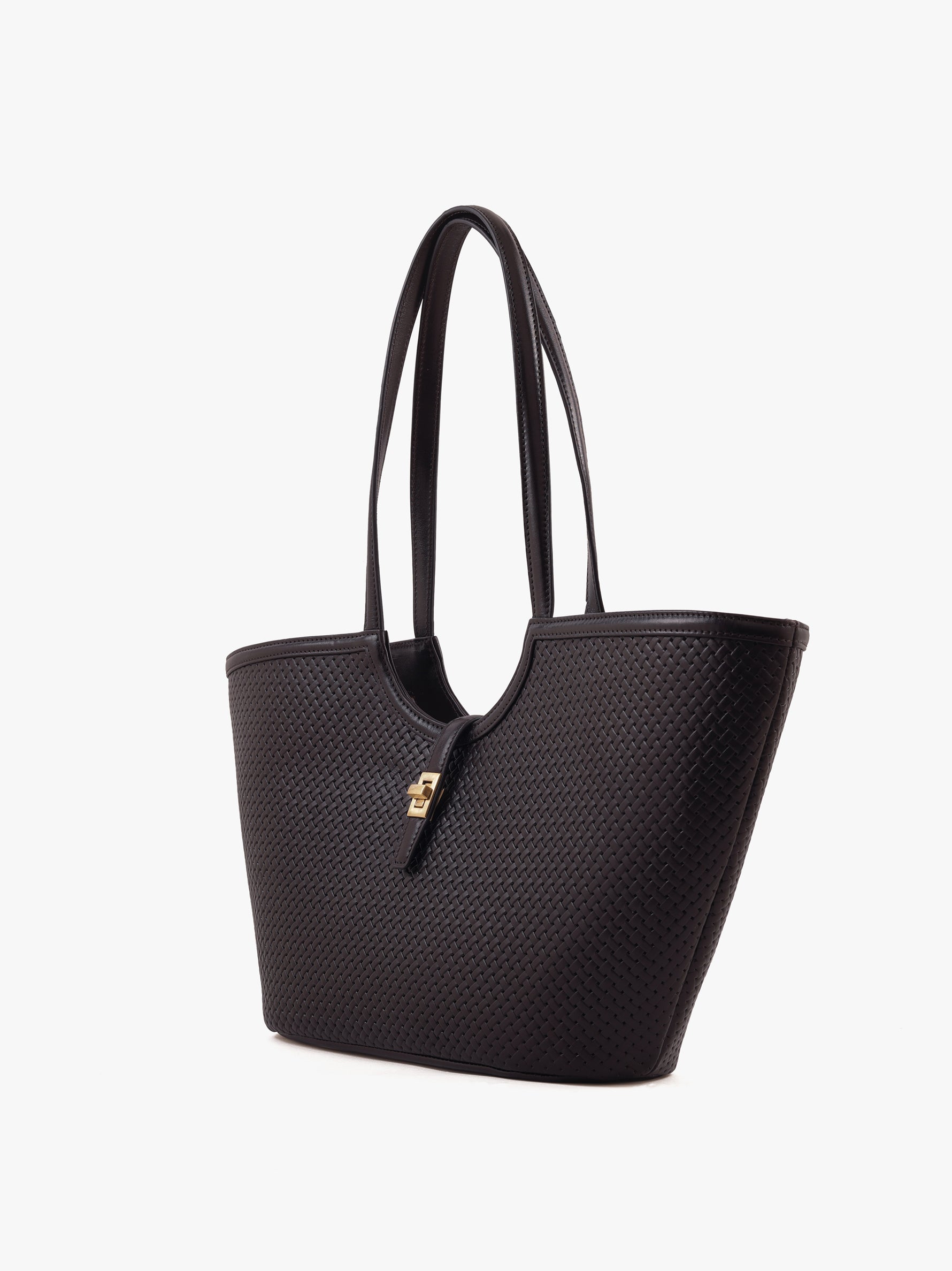 Handcrafted Woven Vegetable Tanned Leather Amalfi Tote Medium Warm Black for Women Tan & Loom