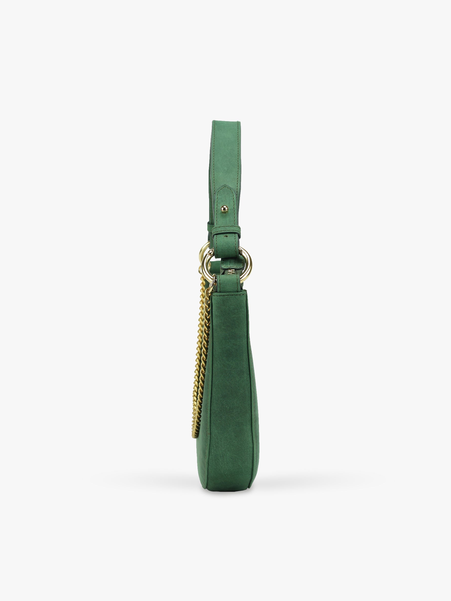 Handcrafted Genuine Vegetable Tanned Leather Lune Baguette Hunter Green for Women Tan & Loom
