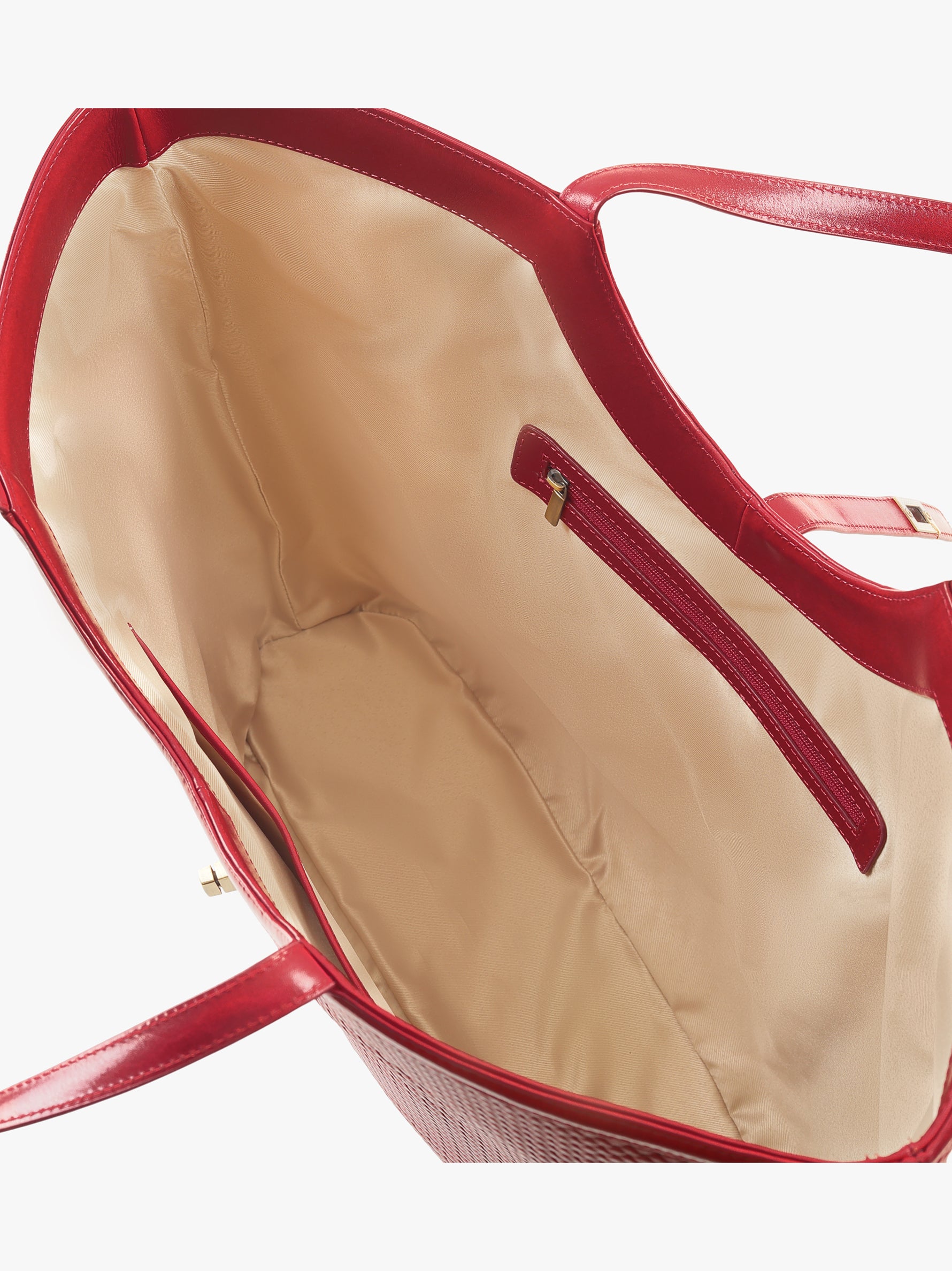 Handcrafted Woven Vegetable Tanned Leather Amalfi Tote Large Cherry Red for Women Tan & Loom
