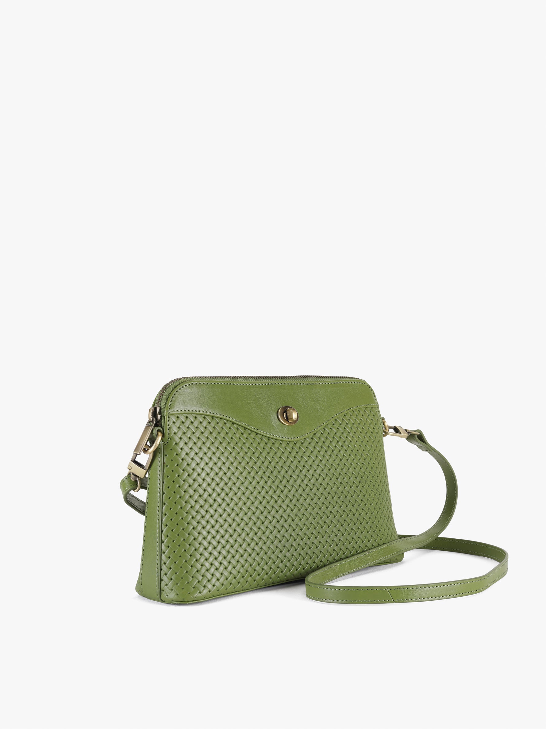 Handcrafted Woven Vegetable Tanned Leather Nilgiri Sling (Large) Matcha Green for Women Tan & Loom