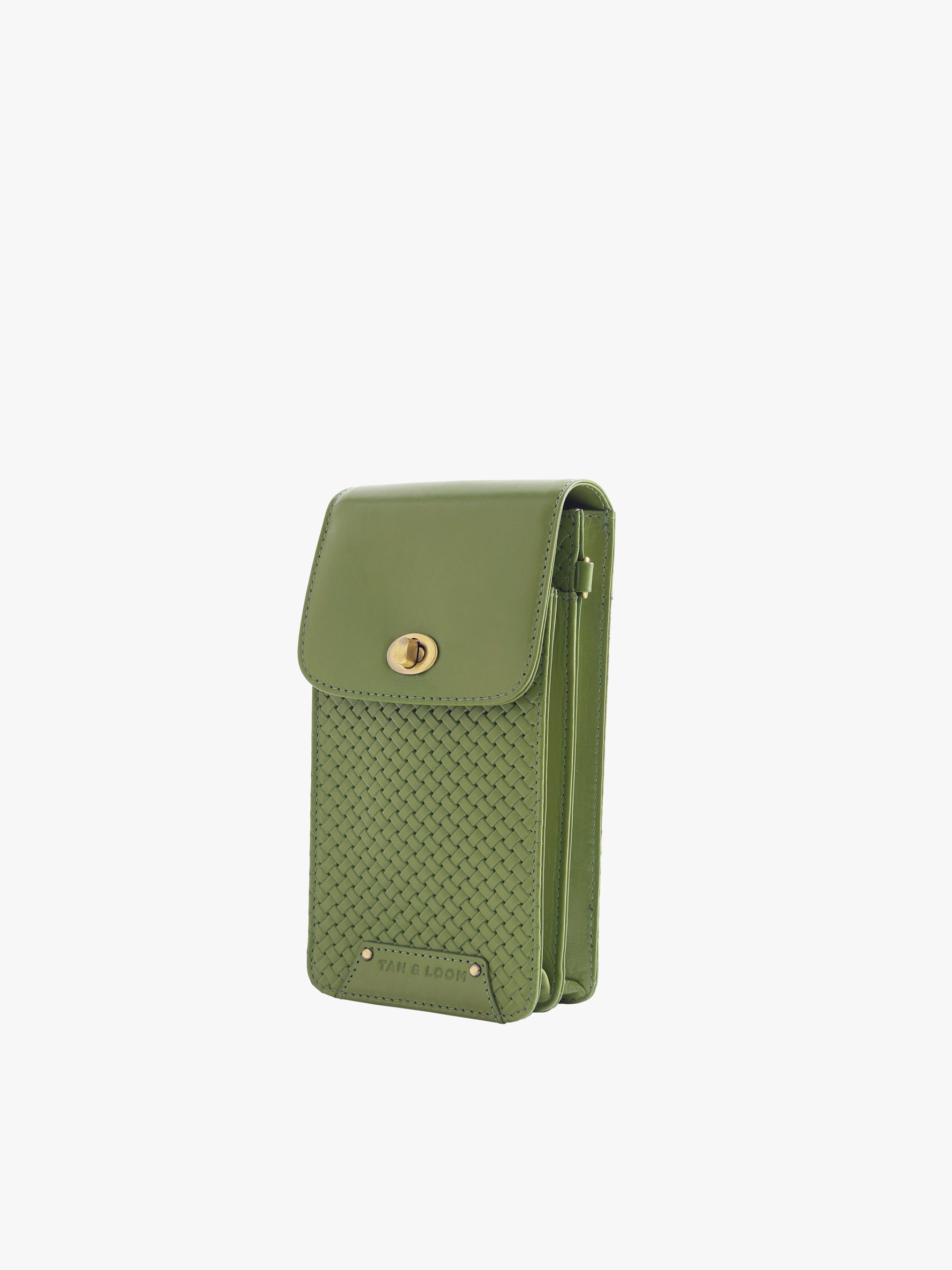 Handcrafted Woven Vegetable Tanned Leather Manhattan Mobile Sling Matcha Green for Women Tan & Loom