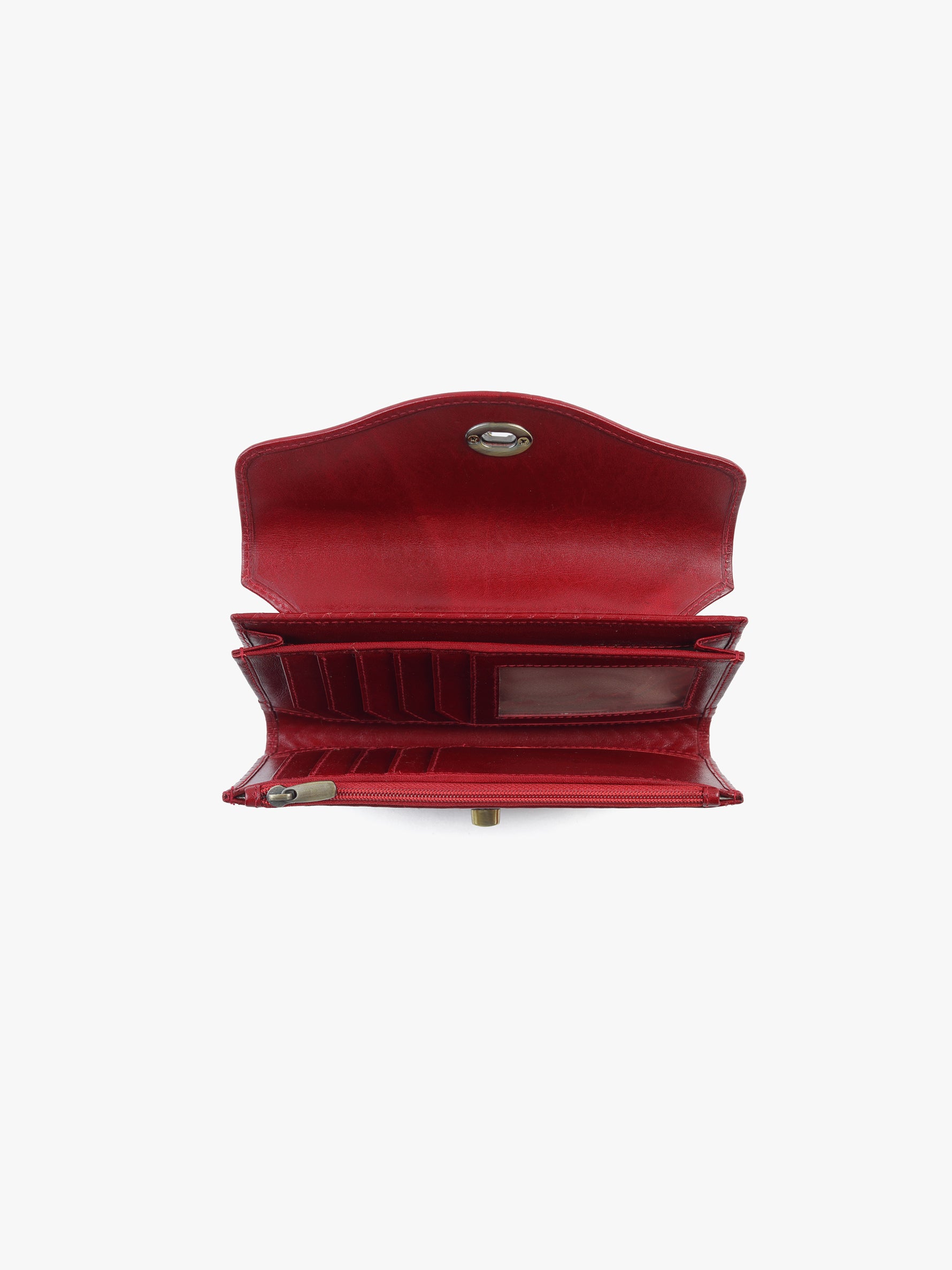 Handcrafted Woven Vegetable Tanned Leather Colaba Clutch Wallet Cherry Red for Women Tan & Loom
