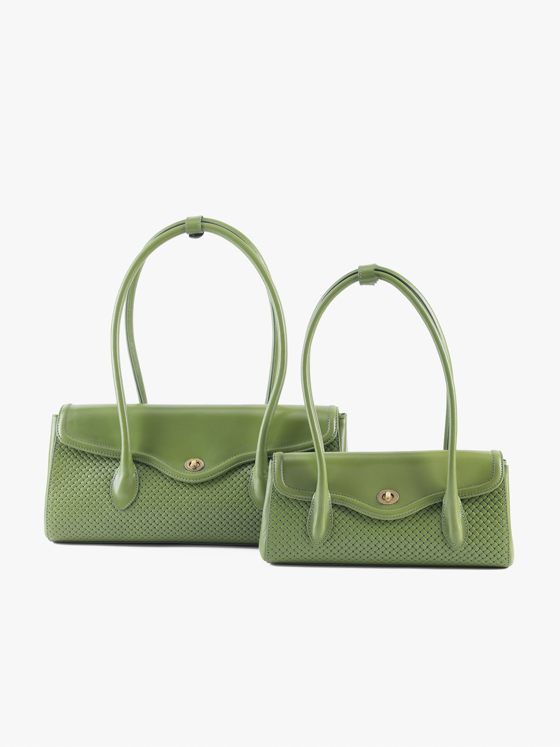 Handcrafted Woven Vegetable Tanned Leather Seville Satchel Large Medium Matcha Green for Women Tan & Loom