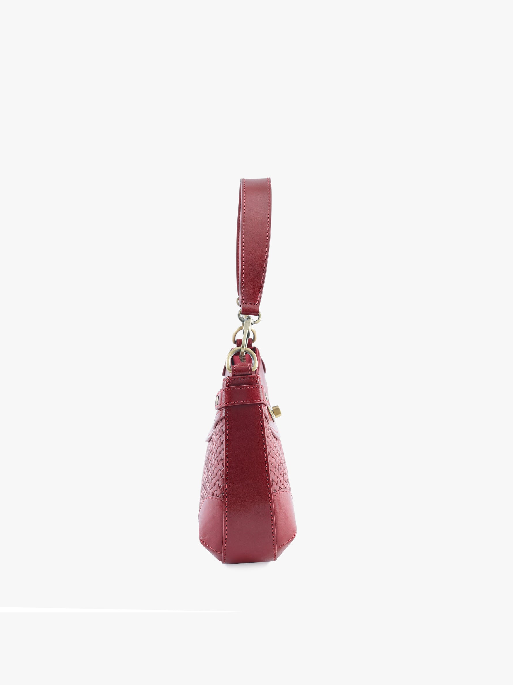 Handcrafted Woven Vegetable Tanned Leather Brooklyn Baguette Cherry Red for Women Tan & Loom