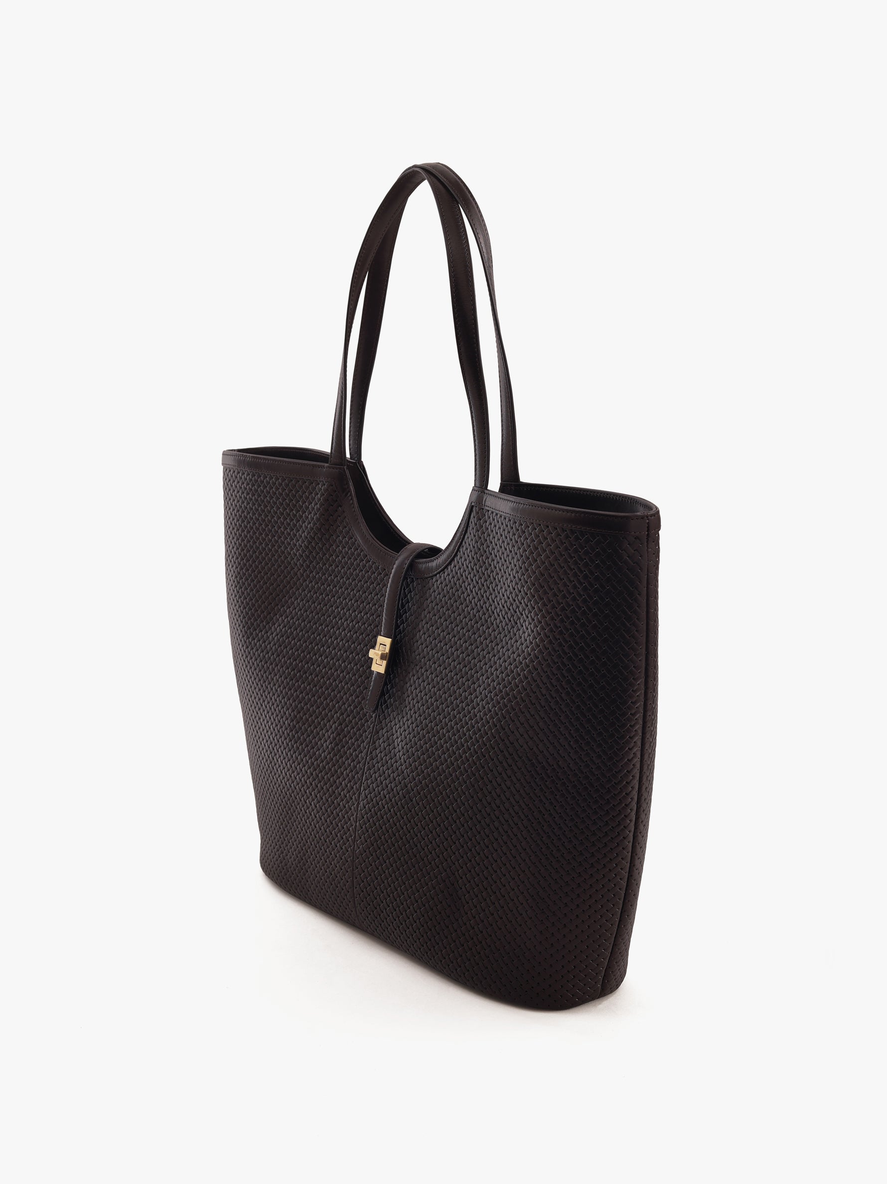 Handcrafted Woven Vegetable Tanned Leather Amalfi Tote Large Warm Black for Women Tan & Loom