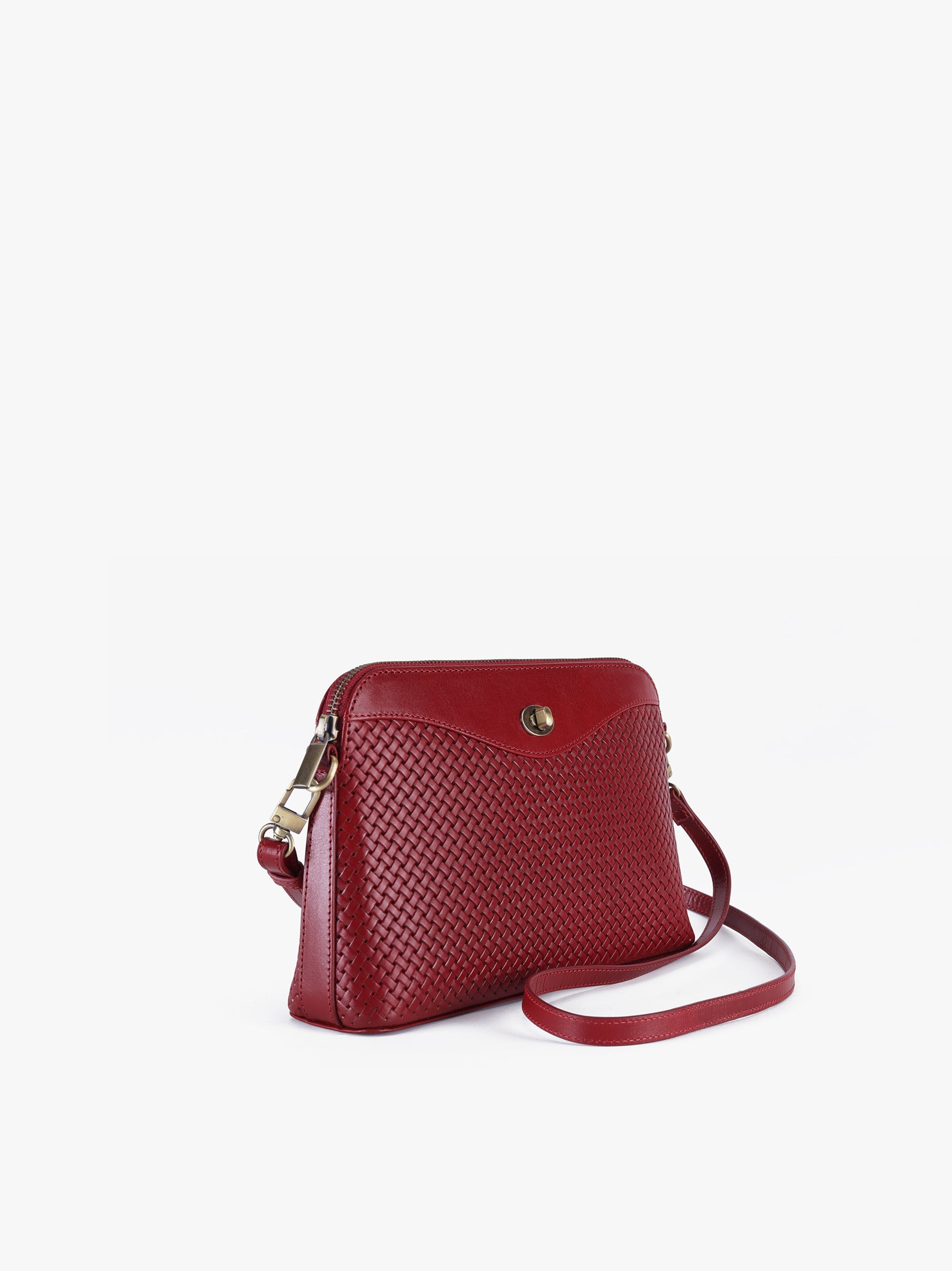 Handcrafted Woven Vegetable Tanned Leather Nilgiri Sling (Large) Cherry Red for Women Tan & Loom