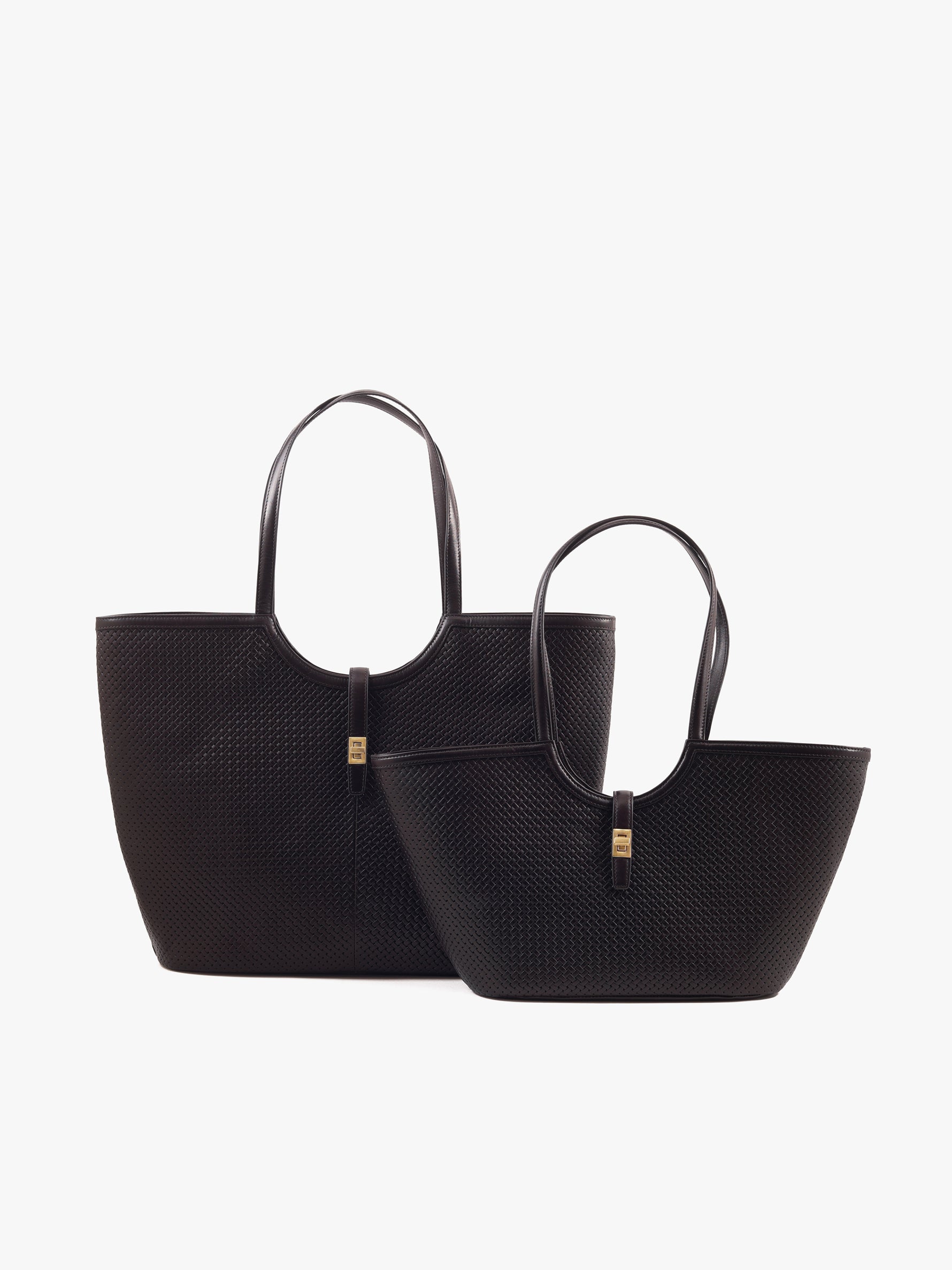 Handcrafted Woven Vegetable Tanned Leather Amalfi Tote Large Medium Warm Black for Women Tan & Loom