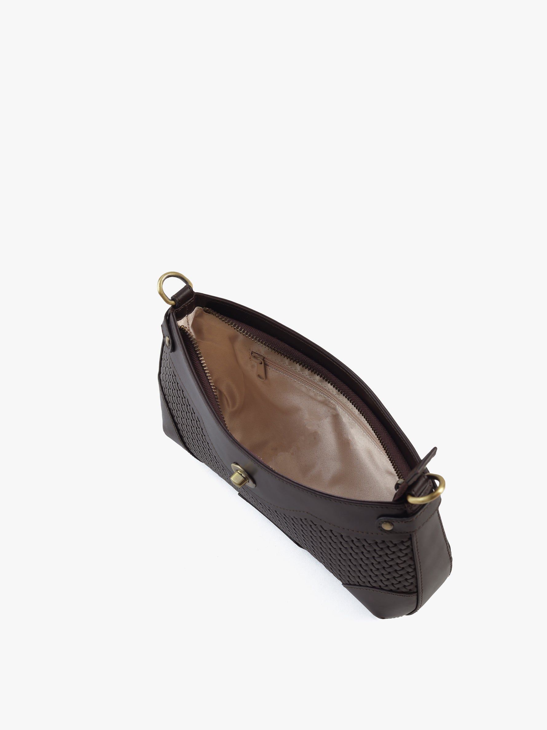 Handcrafted Woven Vegetable Tanned Leather Brooklyn Baguette Warm Black for Women Tan & Loom