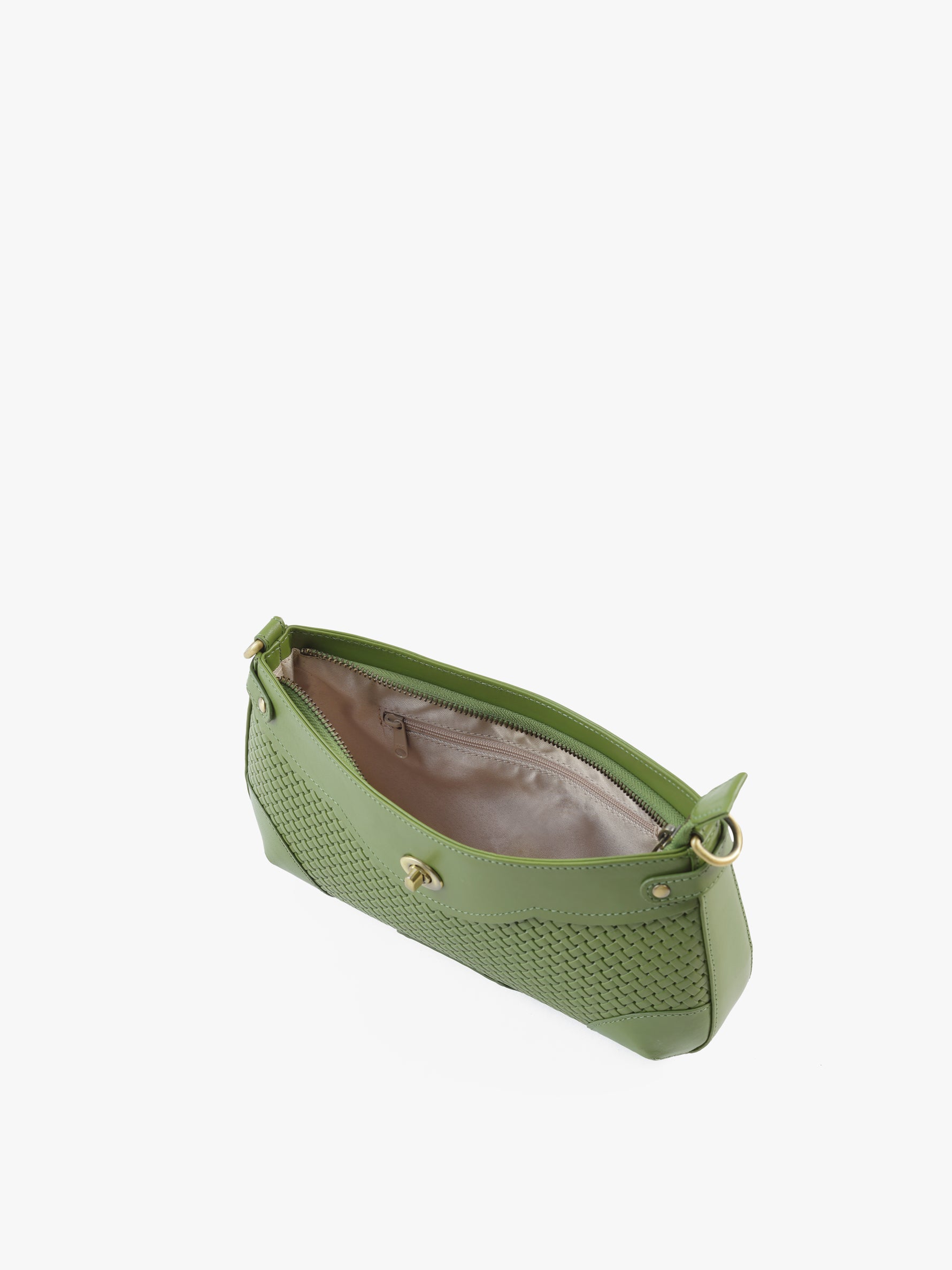 Handcrafted Woven Vegetable Tanned Leather Brooklyn Baguette Matcha Green for Women Tan & Loom