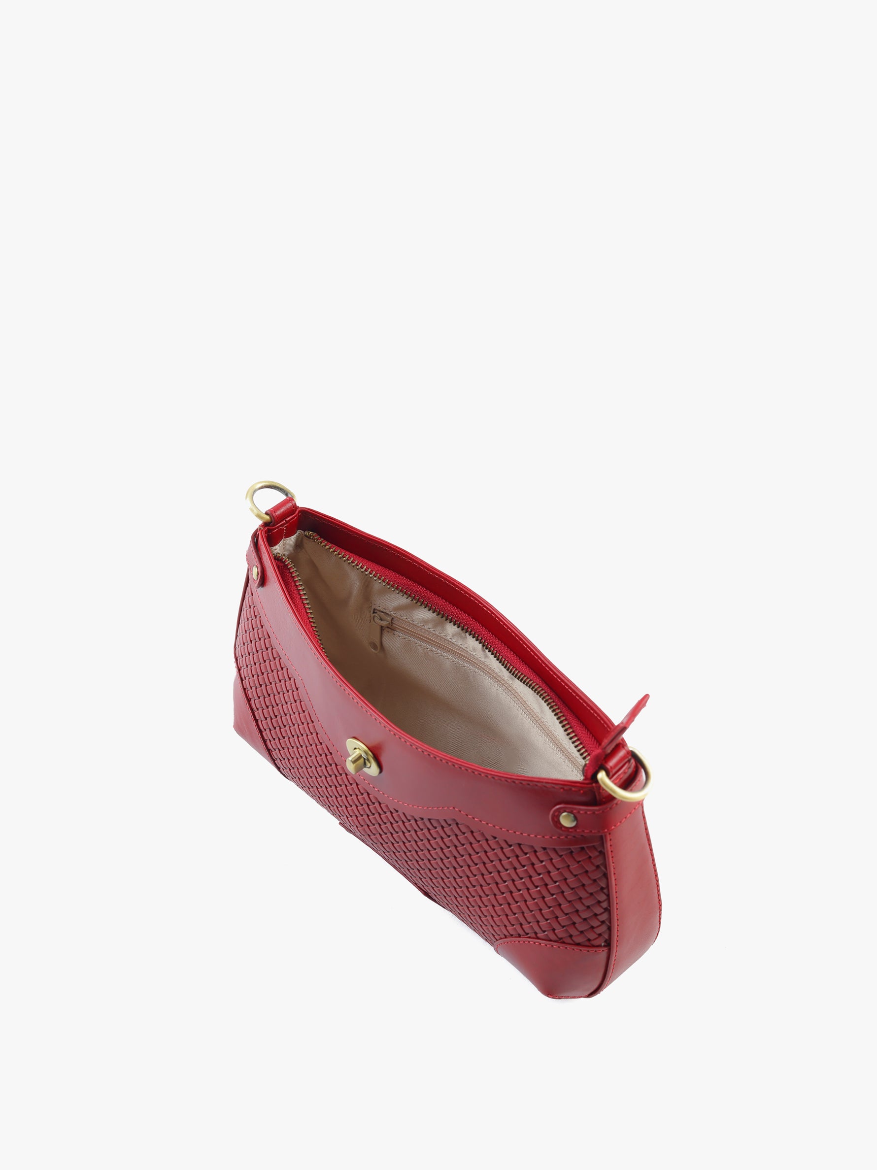Handcrafted Woven Vegetable Tanned Leather Brooklyn Baguette Cherry Red for Women Tan & Loom