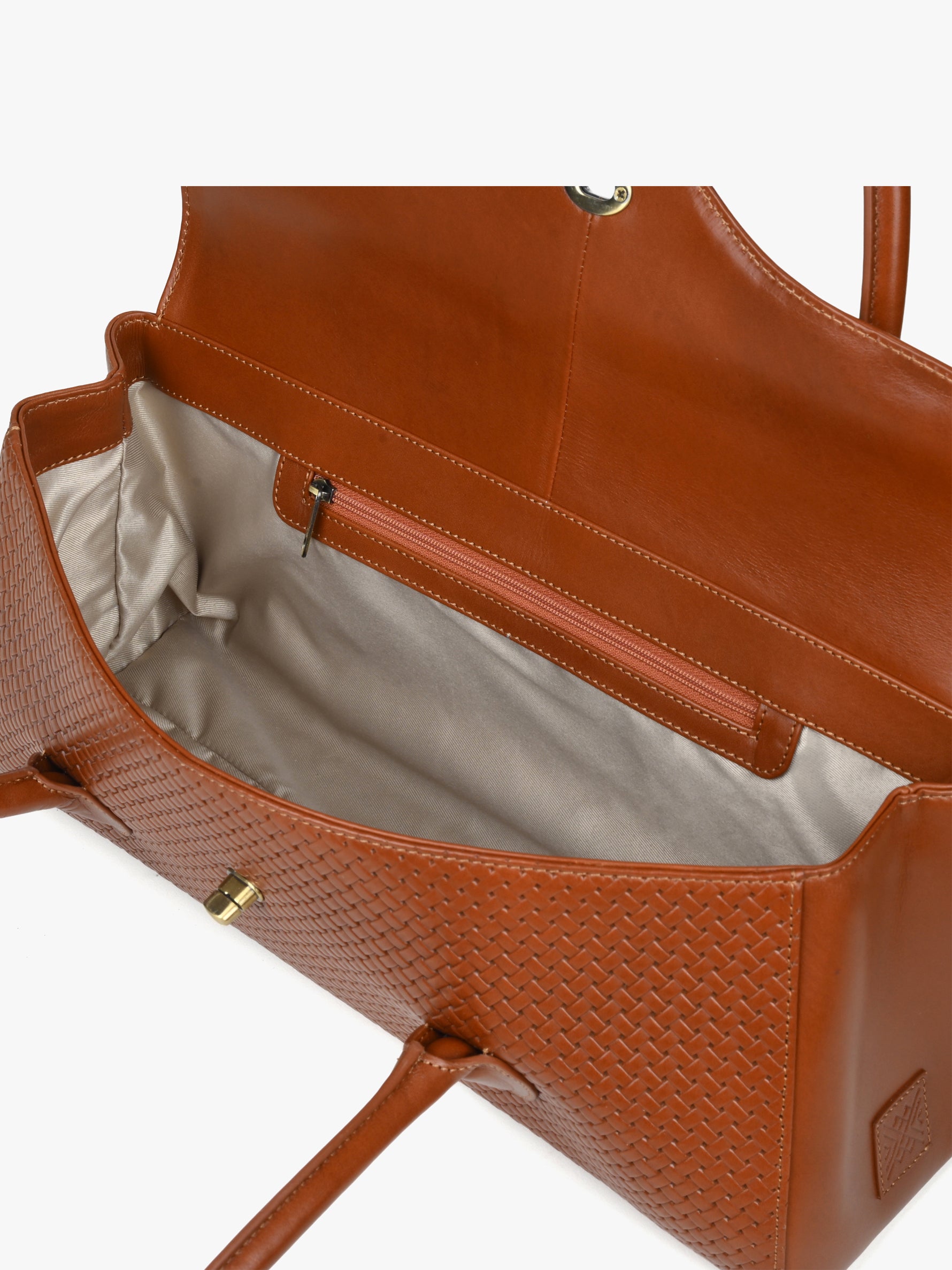 Handcrafted Woven Vegetable Tanned Leather Seville Satchel Large Cognac for Women Tan & Loom