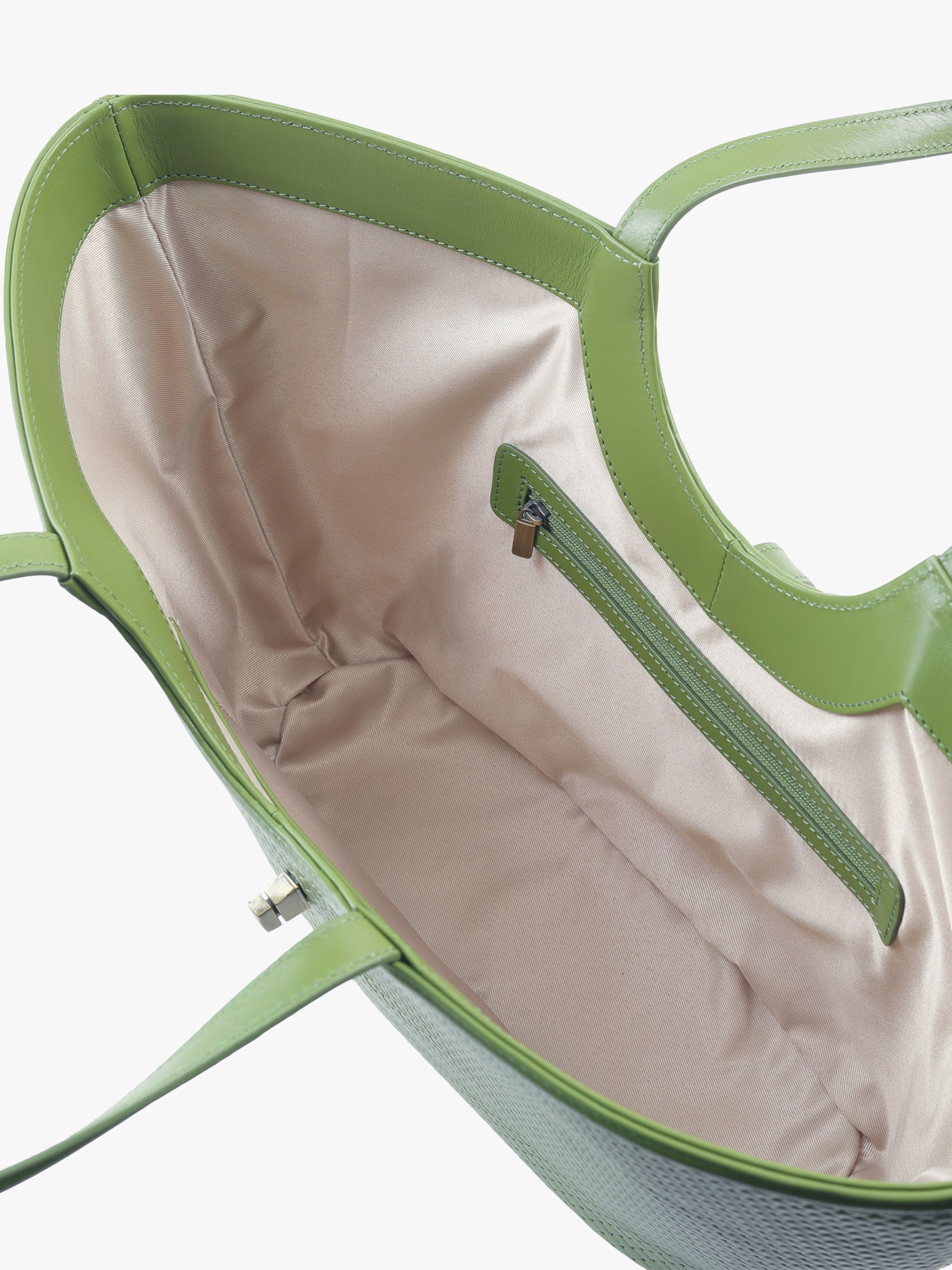 Handcrafted Woven Vegetable Tanned Leather Amalfi Tote Medium Matcha Green for Women Tan & Loom