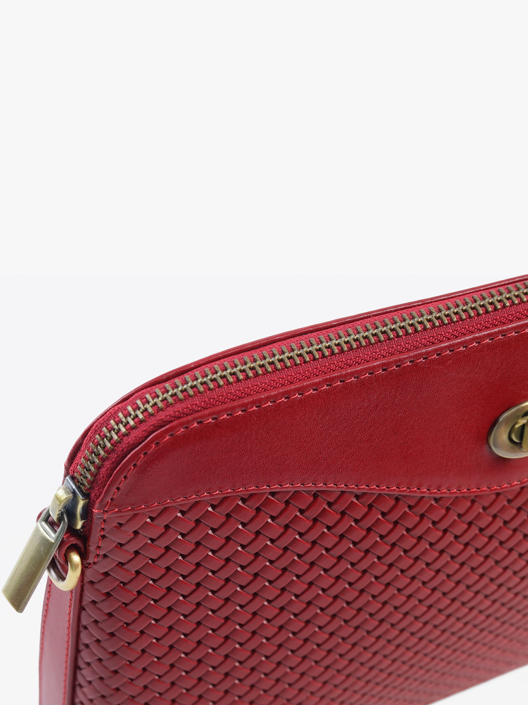 Handcrafted Woven Vegetable Tanned Leather Nilgiri Sling (Large) Cherry Red for Women Tan & Loom